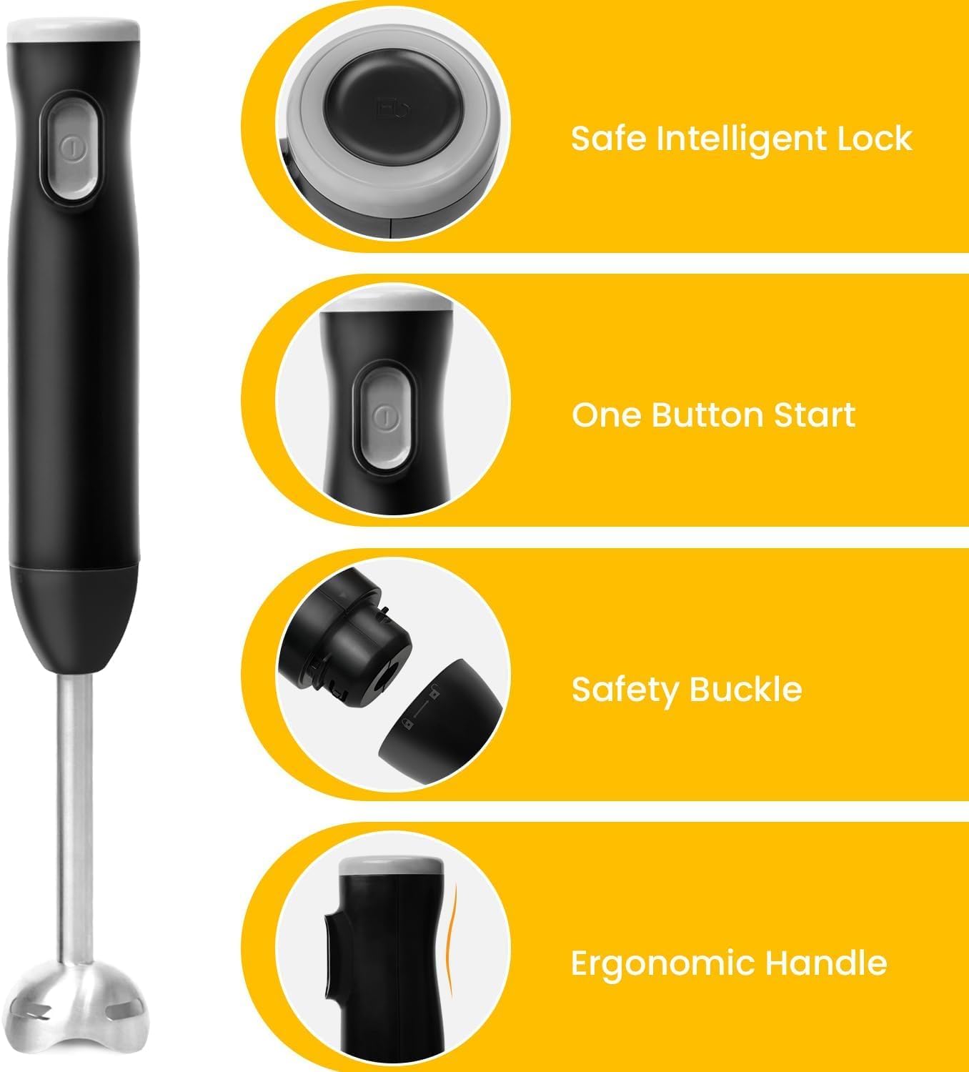 Immersion Blender Handheld Cordless Stick, Stainless Steel Hand Held Blender Mixer with Egg Whisk, for Soup, Smoothie, Puree, Baby Food