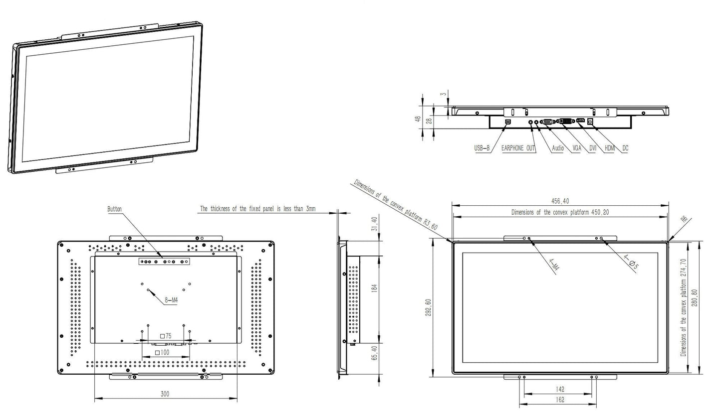 RIUIIN 18.5 Inch Industrial Touch Monitor Open Frame,1920x1080 Resolution Waterproof Impact-Resistant,dustproof and Oil Proof,VESA+Panel Mount, for Kiosk, Automation, POS，Vending,Digital Signage