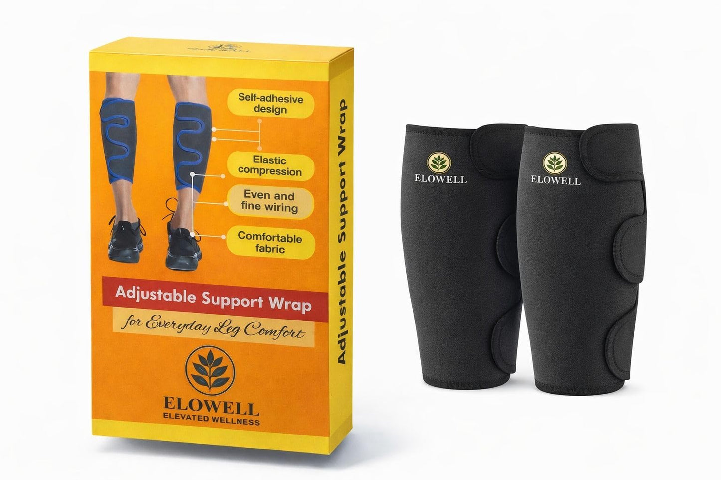 ELOWELL Calf Compression Sleeve - Neoprene Support wrap for shin splints, Calf Pain Relief, Running & Gym - Adjustable Leg Brace for Men & Women