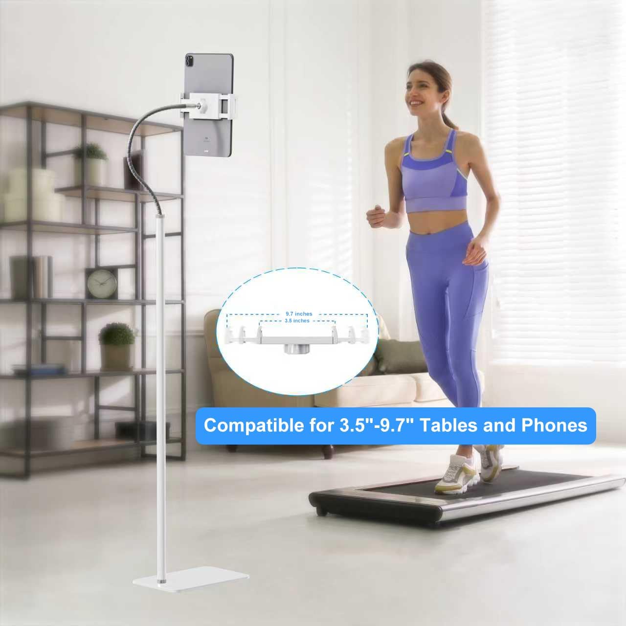 cretopwin (3.5''-9.7''), Tablet Floor Stand Holder with Flexible Gooseneck and Stable Base, Compatible with Tablet