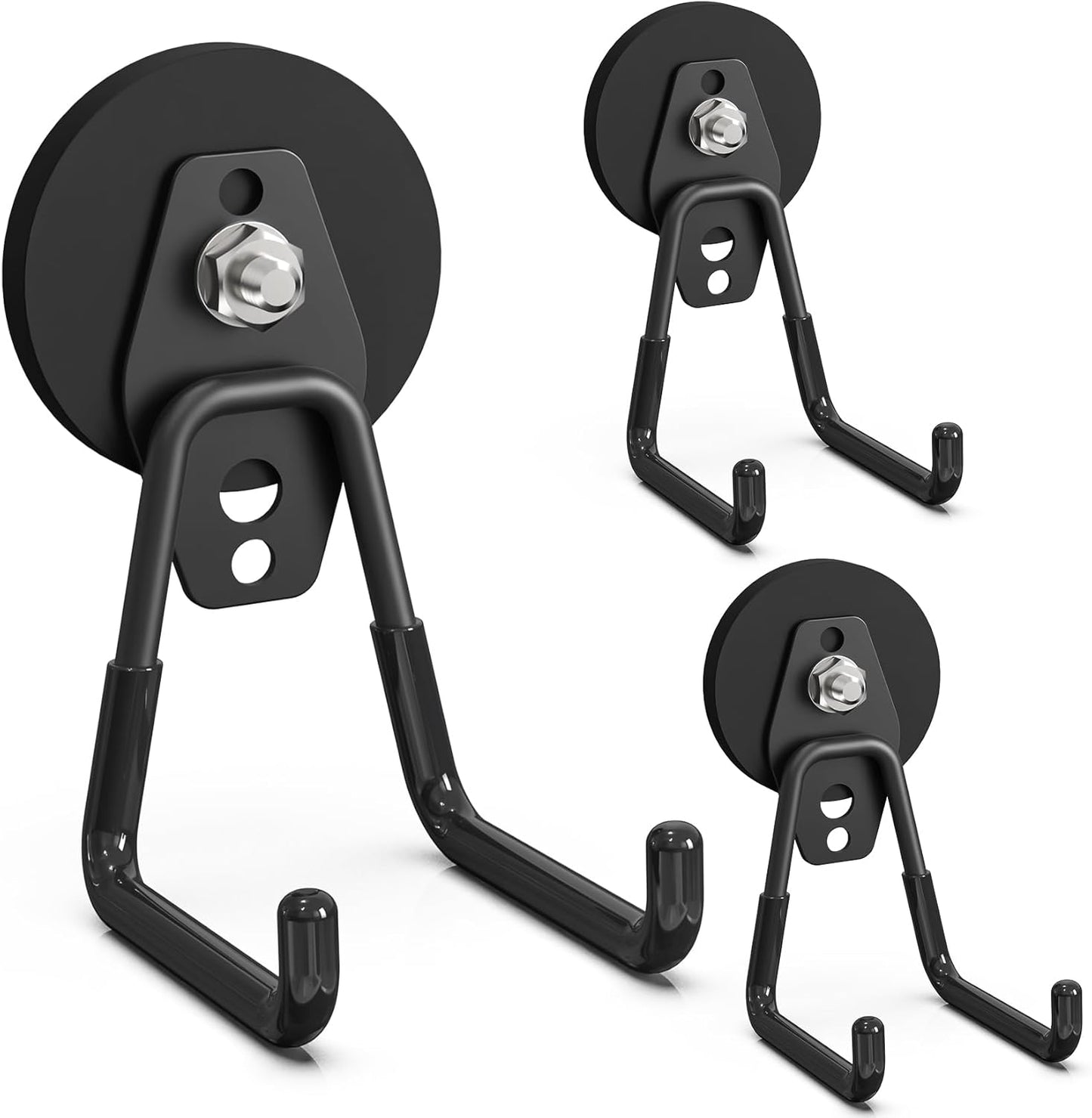 Skiennix Heavy Duty Magnetic Utility Hooks - Anti-Slip Coating for Garage & Garden Tools | 3PCS, 2.59'' Black