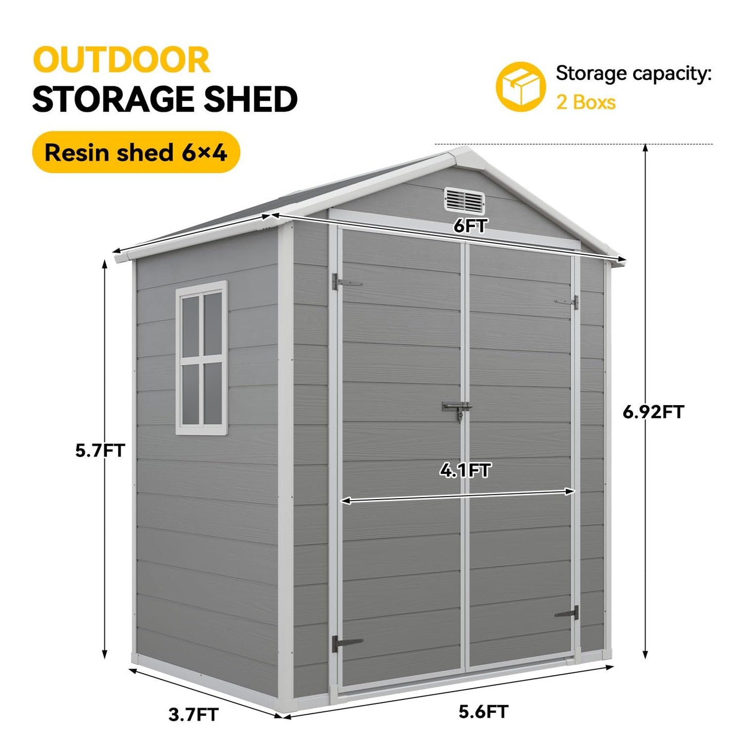 Aoxun 6x4 FT Outdoor Storage Shed, Plastic Garden Resin Shed with Floor and Window for Patio, Lawn, Outdoor Storage with Lockable Door for Bike, Tools, Garbage Can, Grey