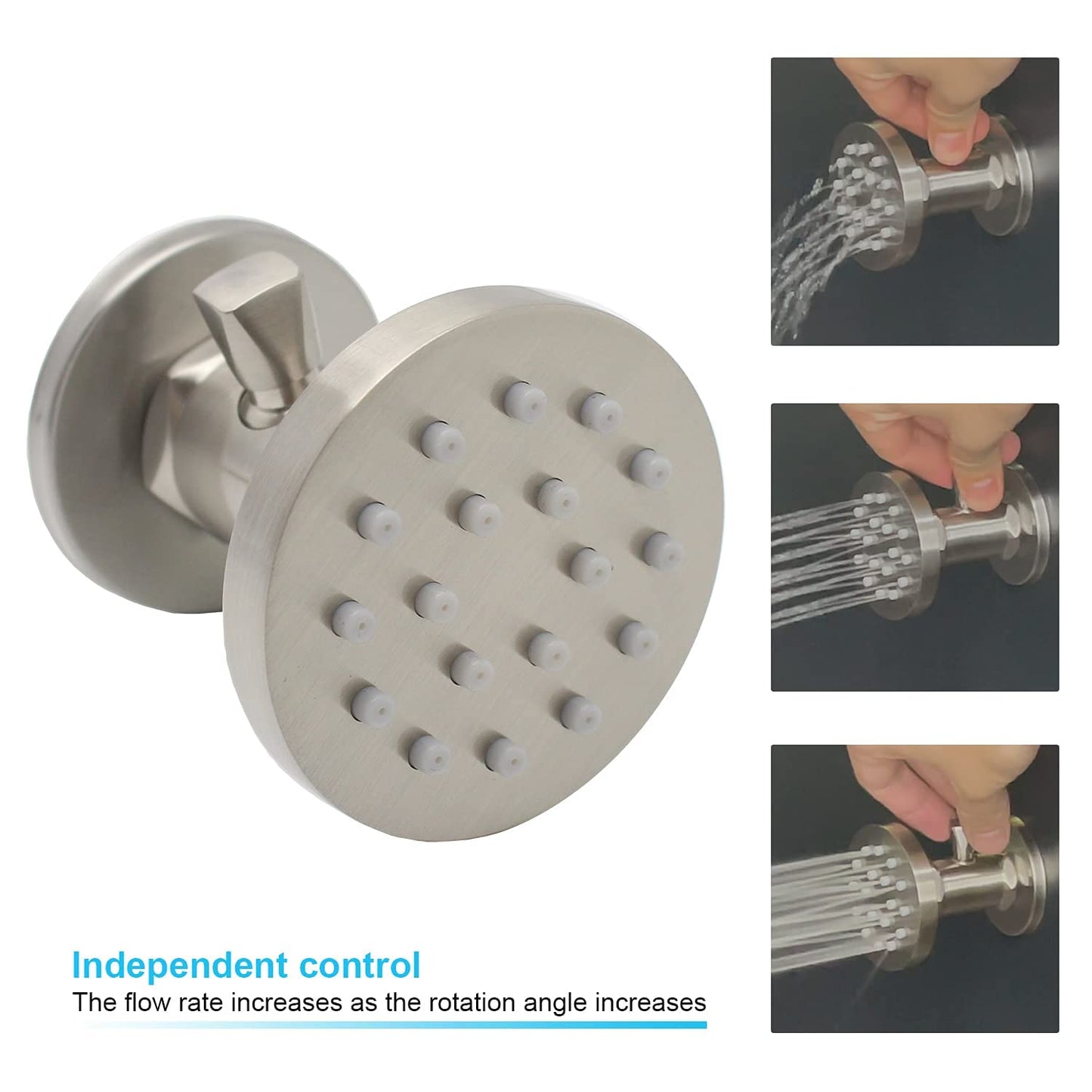 (Upgrade) Backnets Solid Brass Shower Body Spray with On Off Round Massage body jets Wall Mount Spa Jet Shower Heads, 2 inch Shower Body Sprayers Brushed Nickel, Rotating Shower Jet Water Flow Control