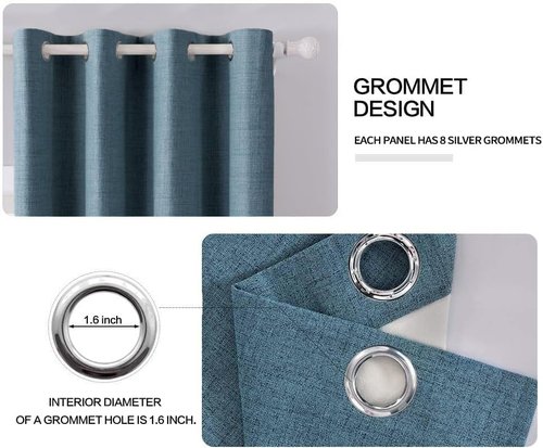 MIULEE Linen Blackout Curtains - 100% Room Darkening Thermal Insulated Grommet Panels | 42"x84" Dusty Blue (2 PCs)