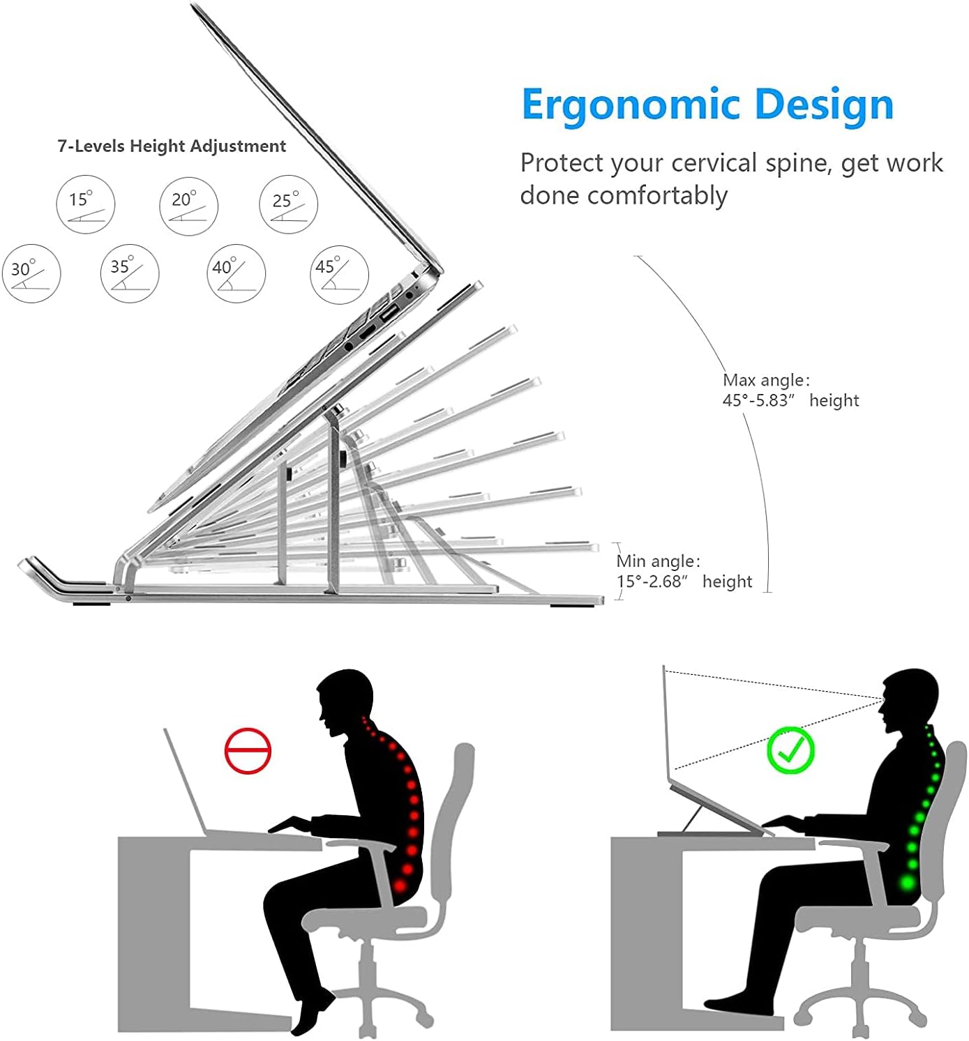 Leeboom 10-15.6Inch Laptop Stand for Desk, Ergonomic Design Adjustable Aluminum Foldable Portable Computer Stand