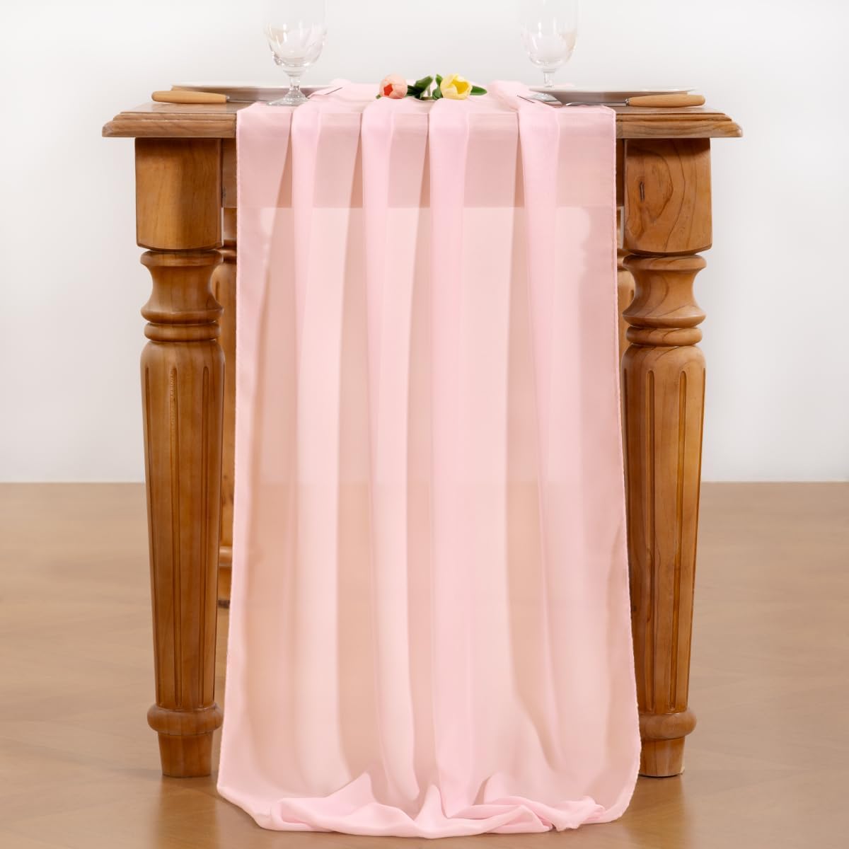 Socomi Blush Pink Chiffon Table Runner - 10ft | Elegant Sheer Decor for Weddings & Events (29x120 Inches)