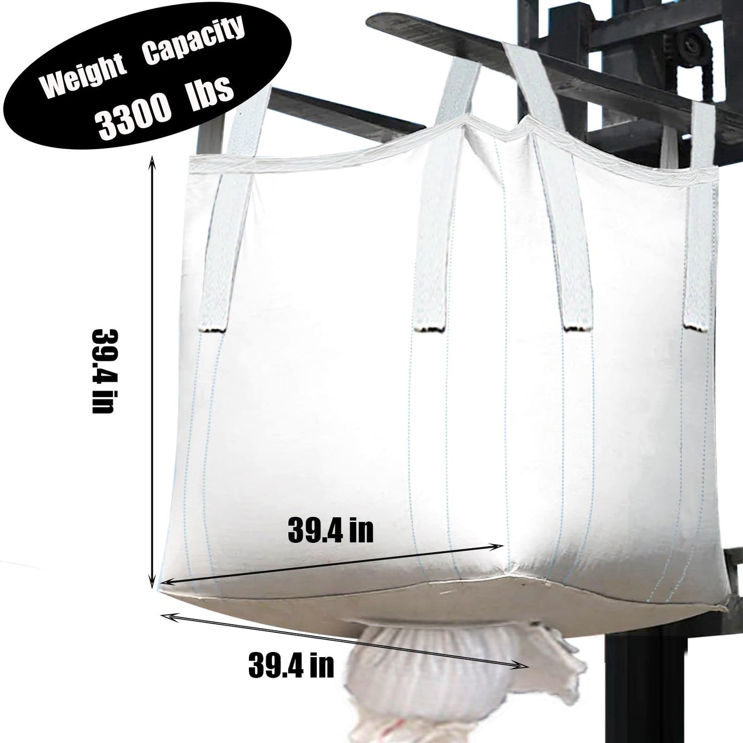10Pack Aolikebao FIBC Bulk Bag,1.5 Ton Bag, 39.4"L x 39.4"W x 39.4"H,3300lbs SWL Safty Factor 3:1,Woven Polypropylene Bags,Duffle Top Spout Bottom (10)