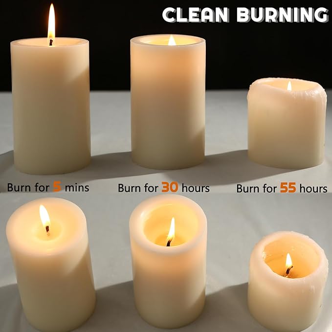 Pillar Candles White, Unscented Pillar Candles Bulk, 2.8x6 inch | 75 Hours Burning | Set of 6, Dripless and Smokeless Tall Pillar Candles, for Dinner Table, Wedding, Spa, Aromatherapy, Party