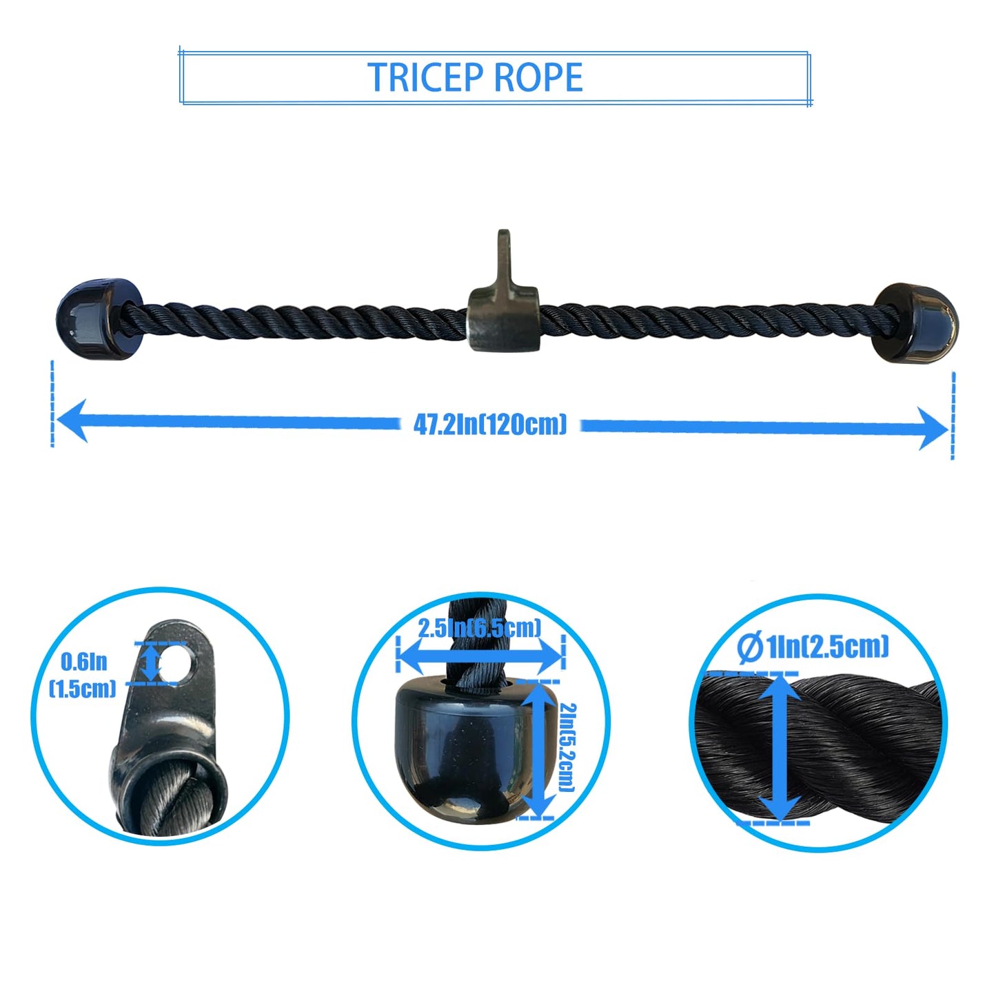KORIKAHM Long Tricep Rope, Rope Pull Down Attachment 47 55 Inch Length Long, Tricep Rope Cable Attachment, Tricep Pull Down Rope for Home Gym Pulley System,Cable Machine Attachment (Length 47")