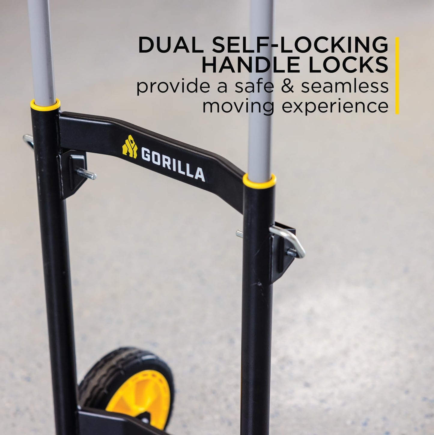 Gorilla 400 lb Capacity Steel Hand Truck, Telescoping Handle, Patented Trailer Locks, 8" No-Flat Wheels, Heavy-Duty Black Hand Truck