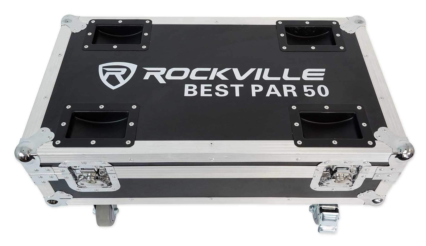 Rockville Best Pack 50 (8) Black 24W Battery Wash Lights, Wireless DMX, RGBWA+UV, Charging Case, Long-Lasting Battery, Remote Control, for DJs and Event Lighting
