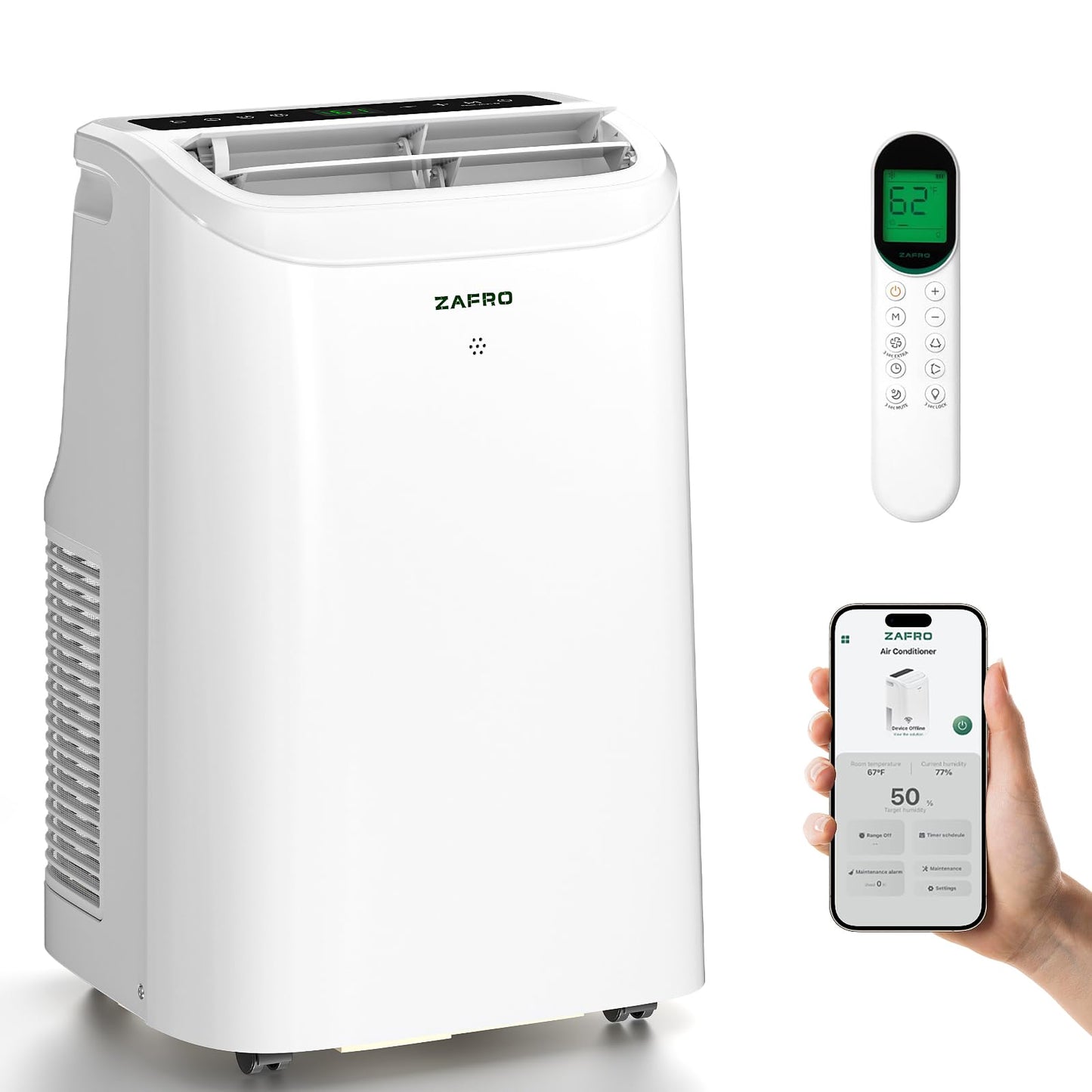 ZAFRO Portable Air Conditioners, 10000 BTU (6000 BTU SACC), Portable AC with Drainage-free Cooling, Fan & Dehumidifier, Smart AC Unit with APP/Remote, 47dB Quiet, 24H Timer for Living Room, Bedroom