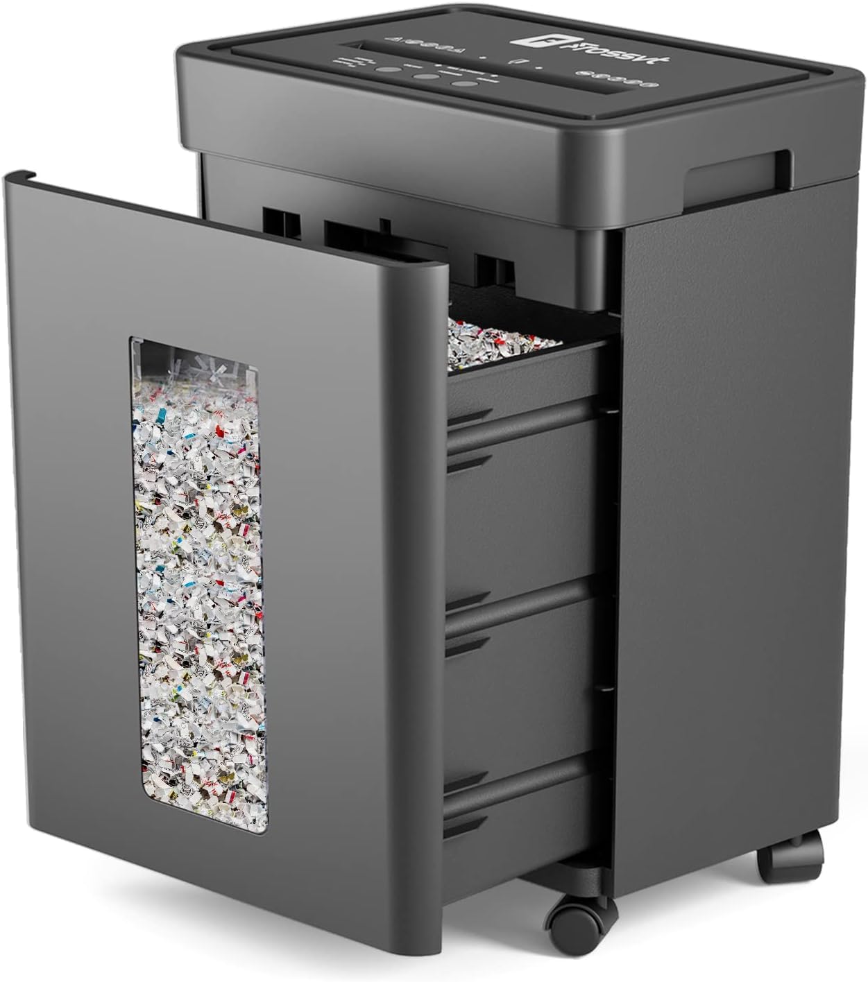 Frossvt Heavy Duty Paper Shredder Micro-Cut High Security Level P-4/12 Sheets 10-Minutes Running Time/AUTO Reverse/ 5.3-Gallon Pull Out Bin, Anti-Jam & Quiet Shredder for Office Home