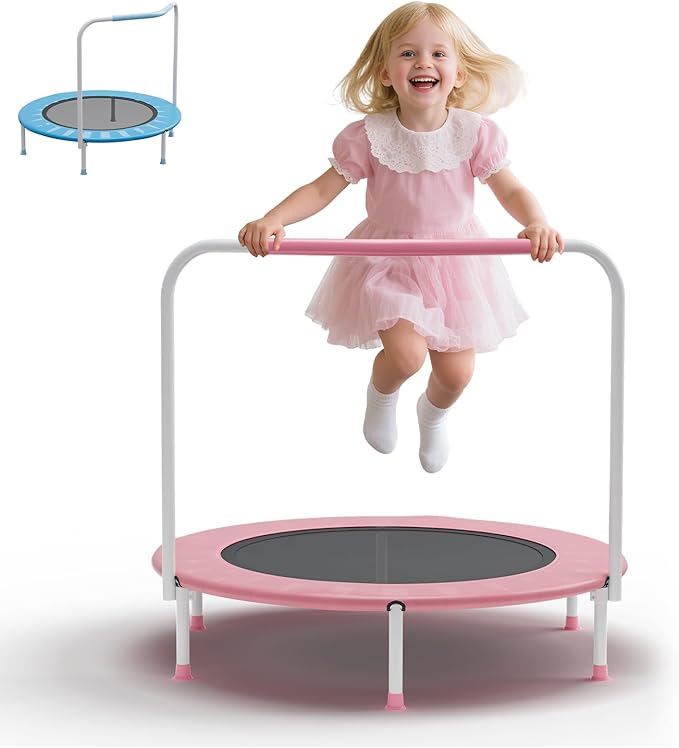 36" Mini Trampoline for Toddlers Ages 1–6 – Foldable Indoor/Outdoor Kids Rebounder with Foam Handle & Safety Padded Cover
