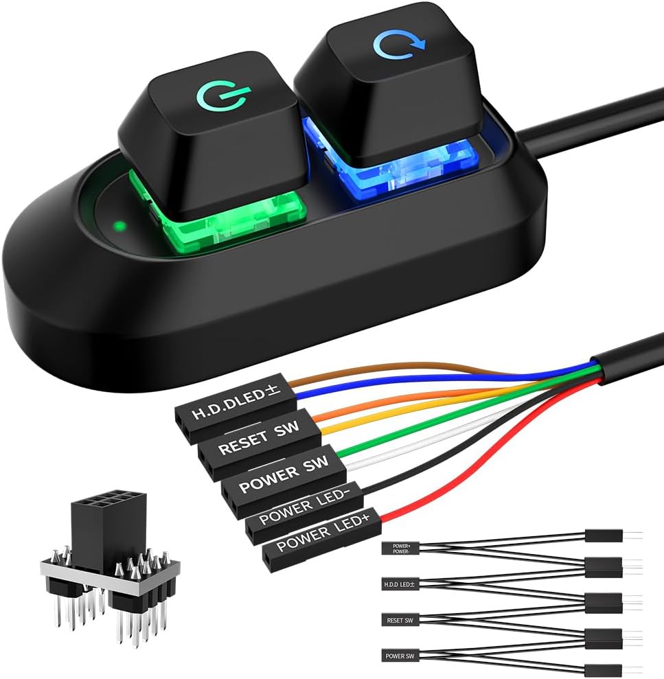 Reset PC Power Button, Desktop Switch Splitter ON Off SW HDD LED PC External Power Supply Button for Computer