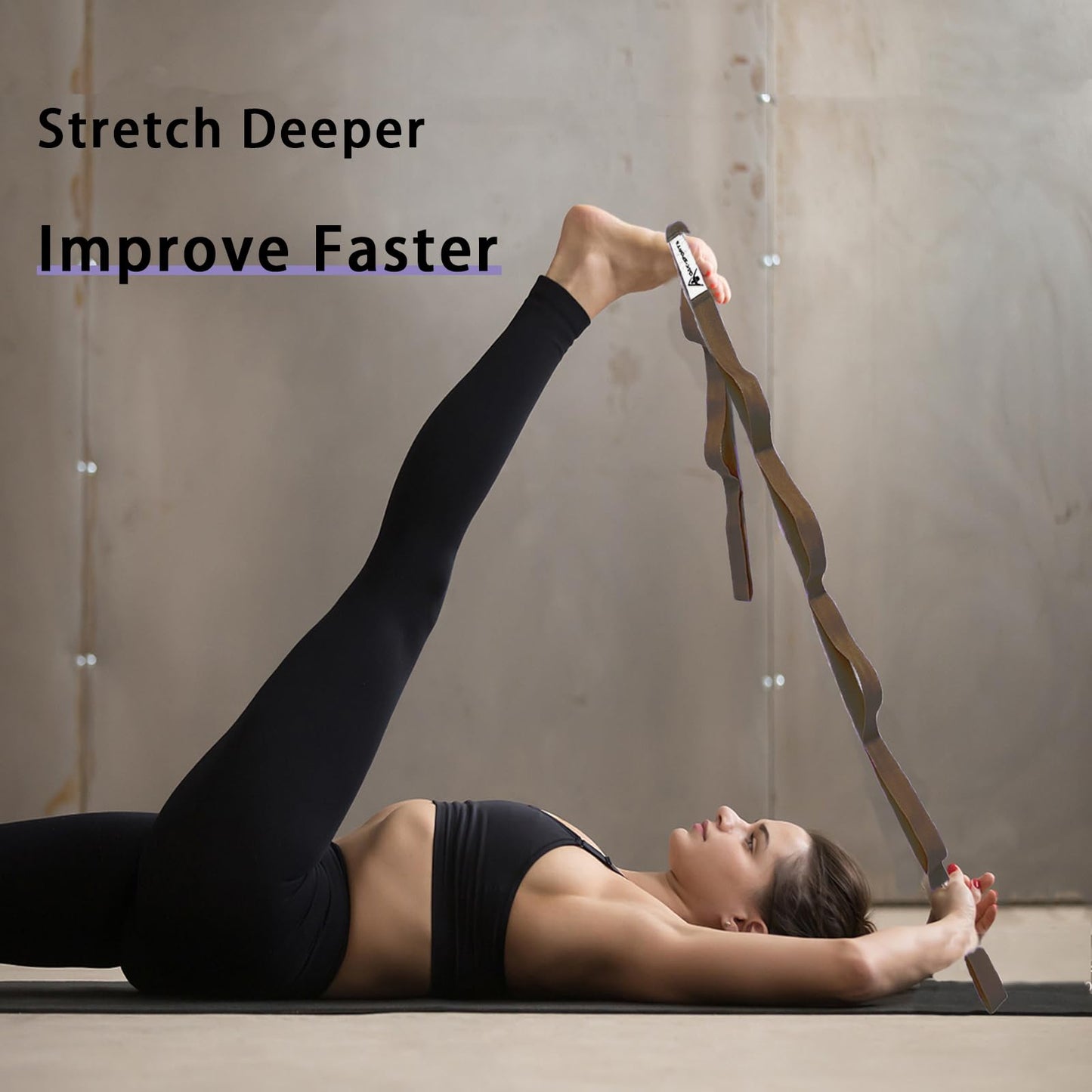 Stretching Strap Yoga Strap with Loops, Stretch Straps for Physical Therapy, Non-Elastic Exercise Strap for Pilates, Dance and Gymnastics with Workout Guide (Brown)