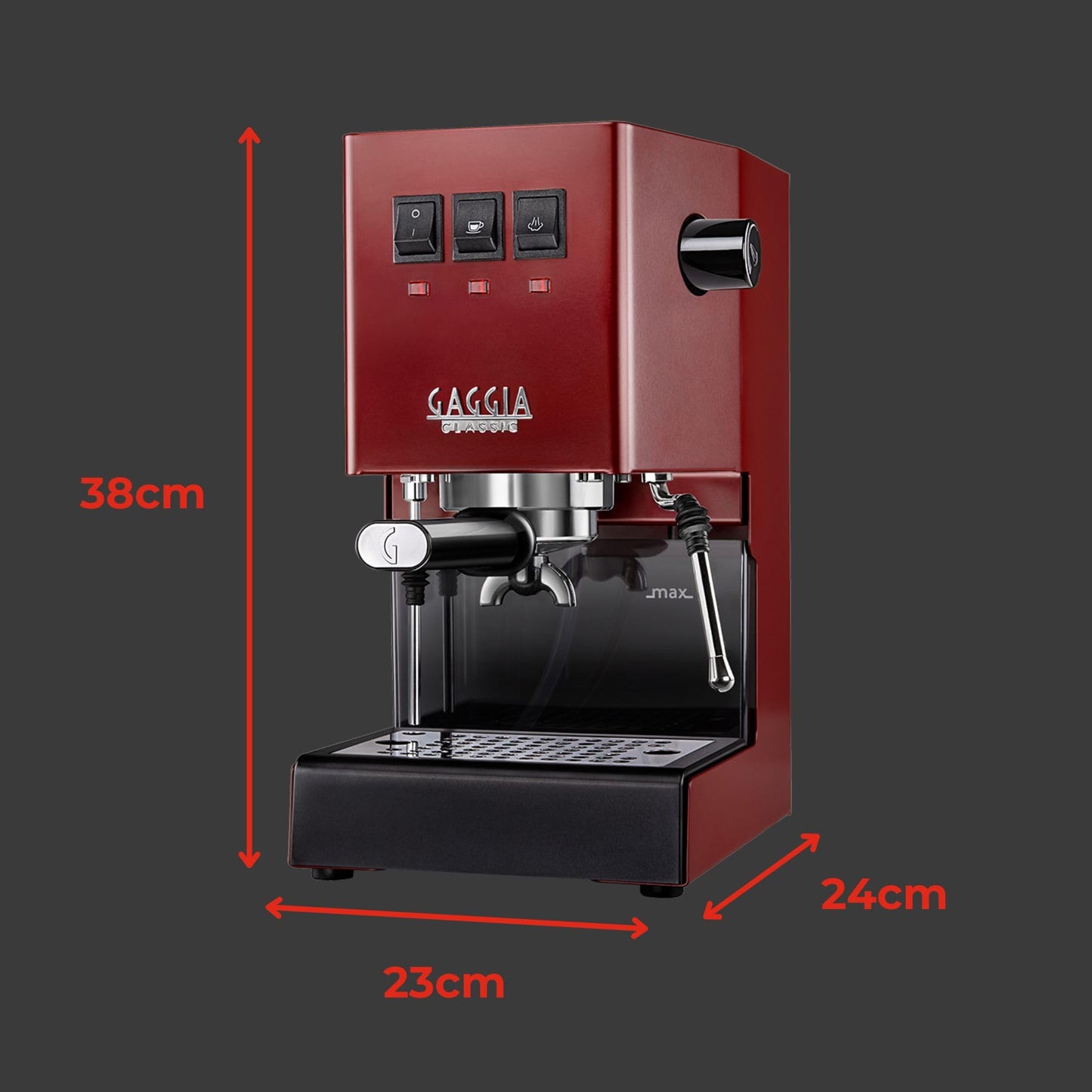 Gaggia RI9380/47 Classic Pro Espresso Machine,1.3liters, Cherry Red