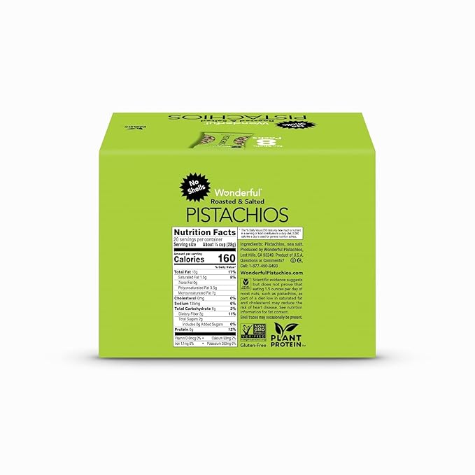 Wonderful Pistachios No Shells, Roasted and salted Nuts, 2.5 Ounce Bag (Pack of 8), Protein Snack, On-the-Go, Individually Wrapped Healthy Snack