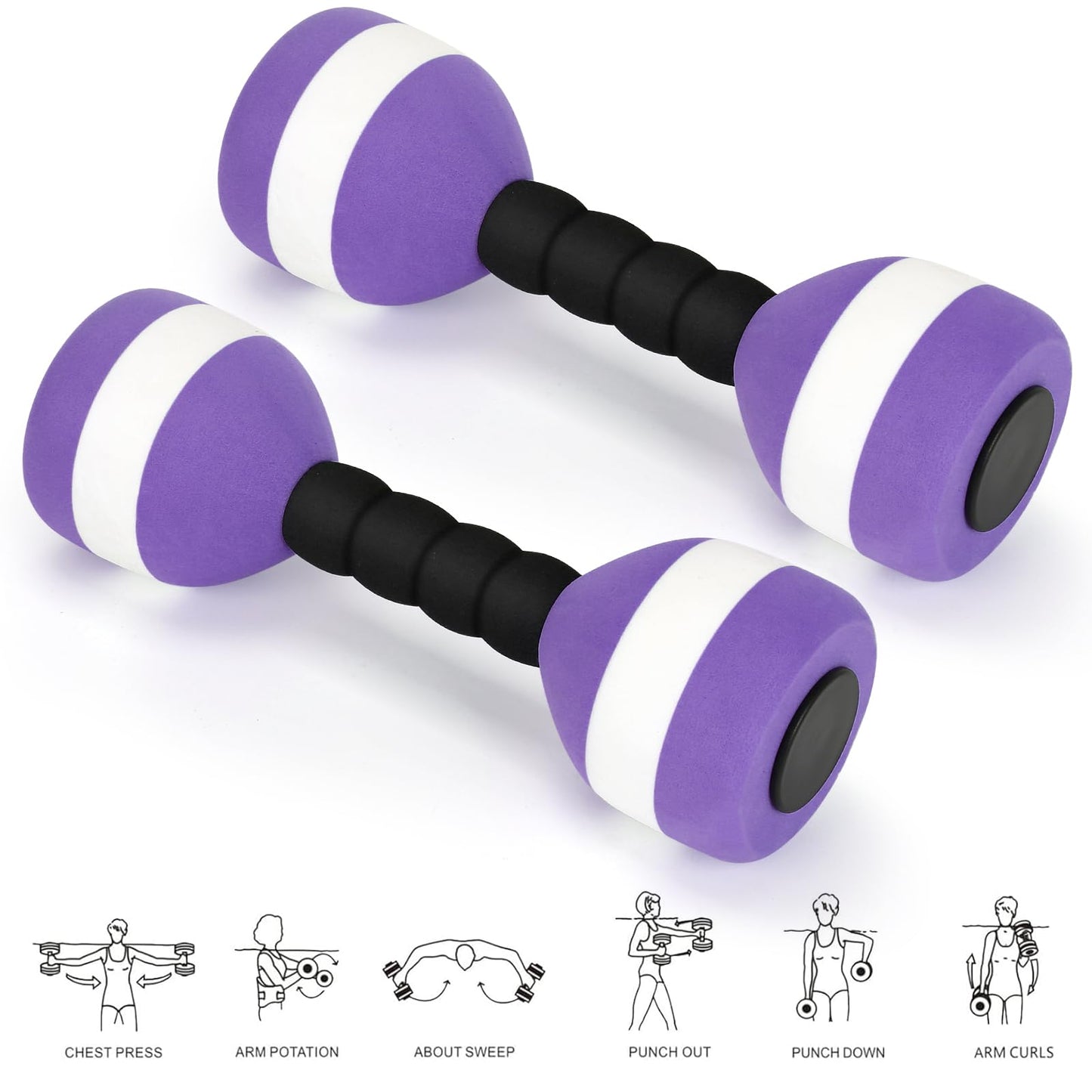 Carperipher Aquatic Dumbells,2Pcs Foam Water Weights Aerobic Exercise Fitness Equipment Dumbbells, Pool Resistance Swimming Training for Men/Women Weight Loss, Beginner Swimming Training (Purple)