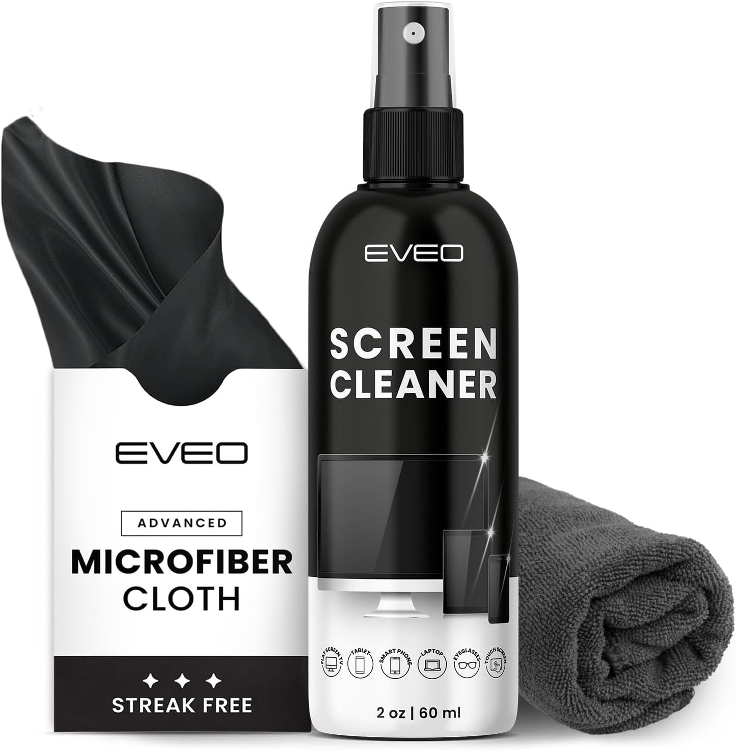 EVEO 2 (2oz) Screen Cleaner Spray and Wipe - TV screen cleaner spray and Microfiber cloths, Computer Screen Cleaner, TV