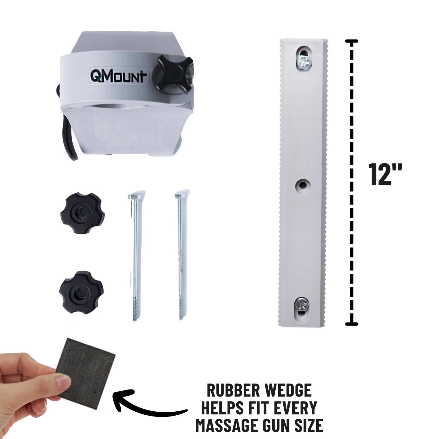 QMount Massage Gun Holder & Rack Mount – Hands-Free for Full Body Muscle Recovery – Fully Adjustable Massage Gun Wall Mount Holder – Heavy Duty, No-Slip, Supports Deep Massaging (Rack Mount)
