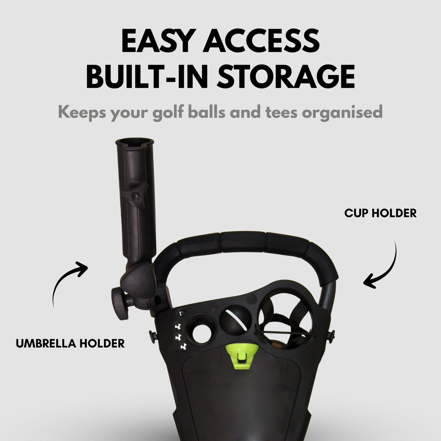 Qwik-Fold 3-Wheel Golf Push Cart with Foot Brake – 1-Second Fold & Unfold Trolley, Lightweight Aluminum Frame, Adjustable Handle, Smooth Ball-Bearing Wheels, Umbrella Holder & Storage - Lime
