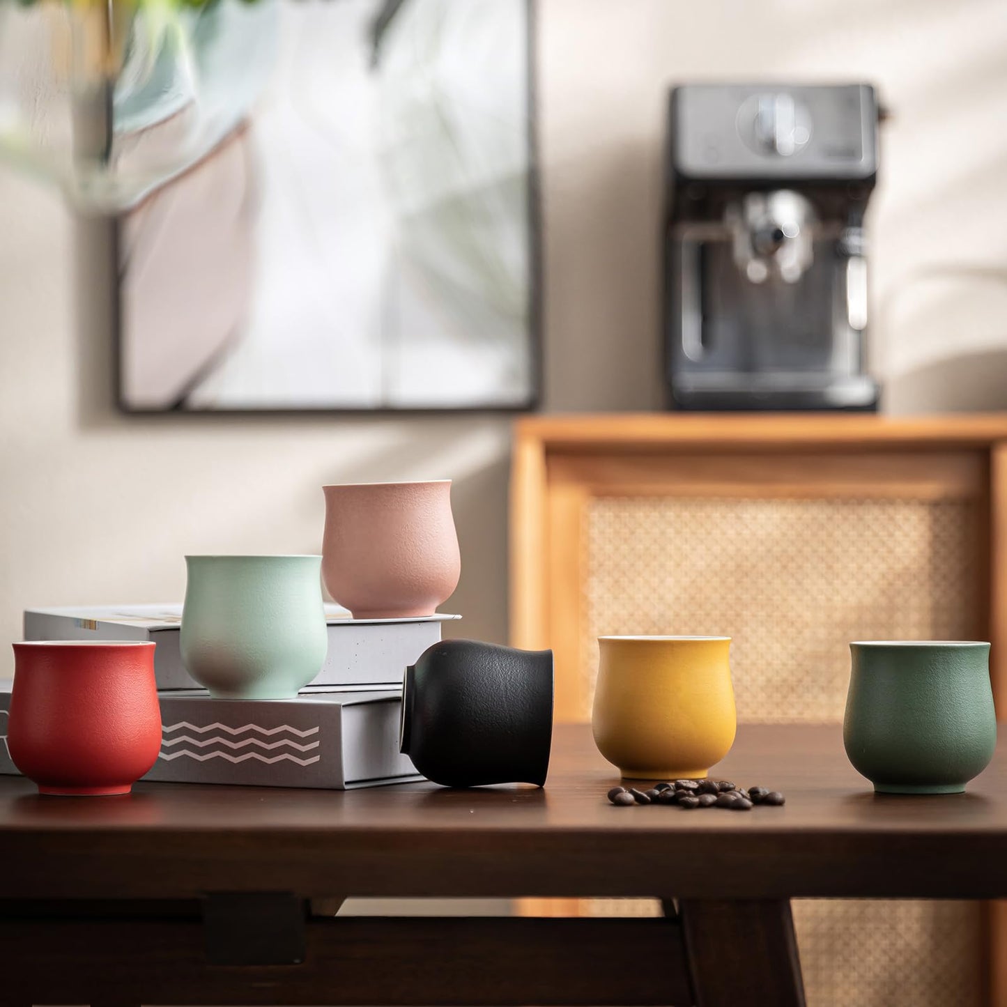 Dicmracy 4-Oz Ceramic Espresso Cups Set - Multi-Color, Handle-Free Design for Home & Cafe | Dishwasher-Safe Stoneware Cups (yellow, 4)