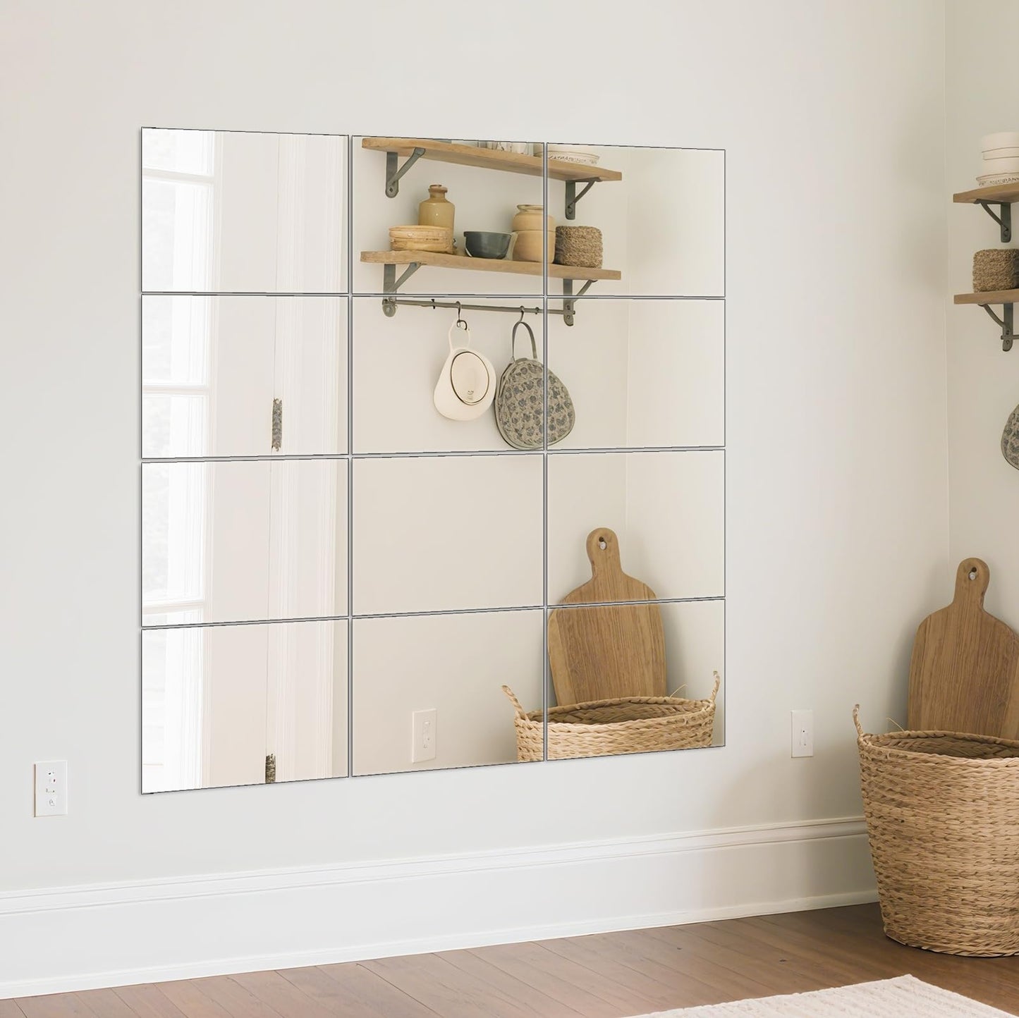 Wall Mirror Tiles Full Length, 16 x 12 Inch x 12Pcs Frameless Home Gym Mirror for Wall Mounted Decorative Full Body