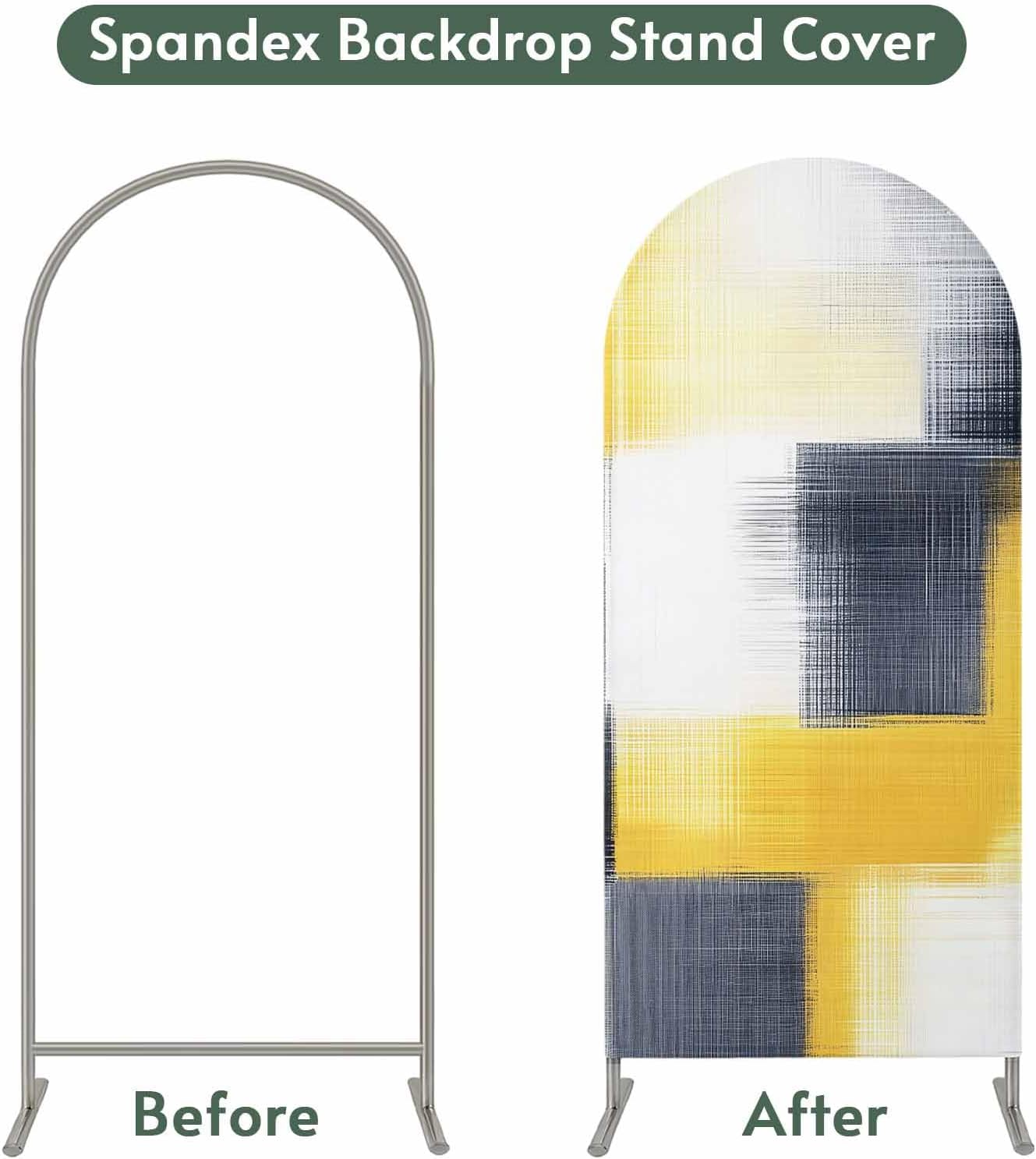 Jnbasdffb 7.2 Abstract Yellow Black Wedding Arch Cover,Stretchy Spandex Arch Backdrop Stand Covers FT,Vintage Geometric