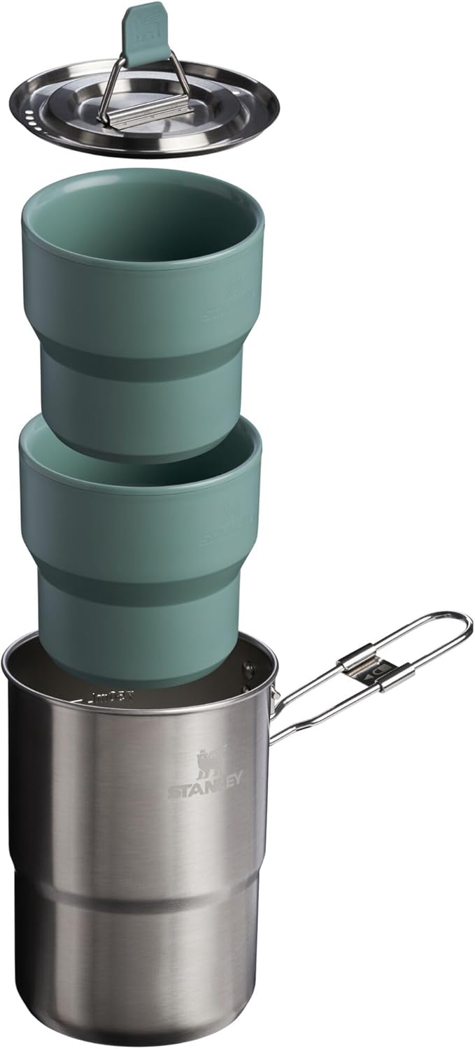 Stanley Wildfare Go 4-Piece Stainless Steel Cook Set - 32 oz Pot with Lid & Foldable Handle | 2 Stacking Cups | BPA-Free Camping Essentials in Shale & Charcoal