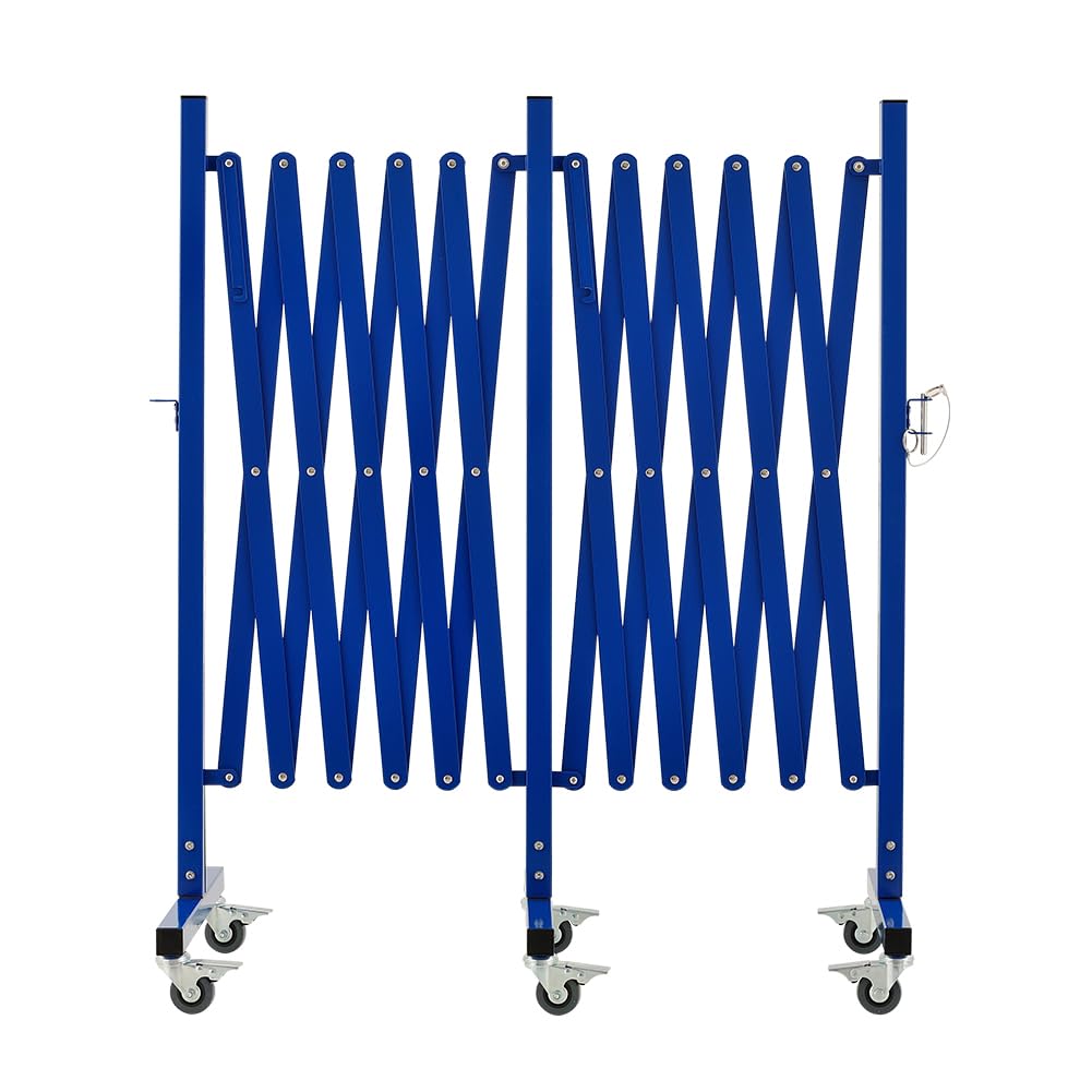 GYMTIME Industrial Expandable Metal Barricade, 16 FT, Blue, Folding Security Gate Safety Barrier with Casters, Flexible Mobile Barrier Gate, Adjustable Traffic Fence