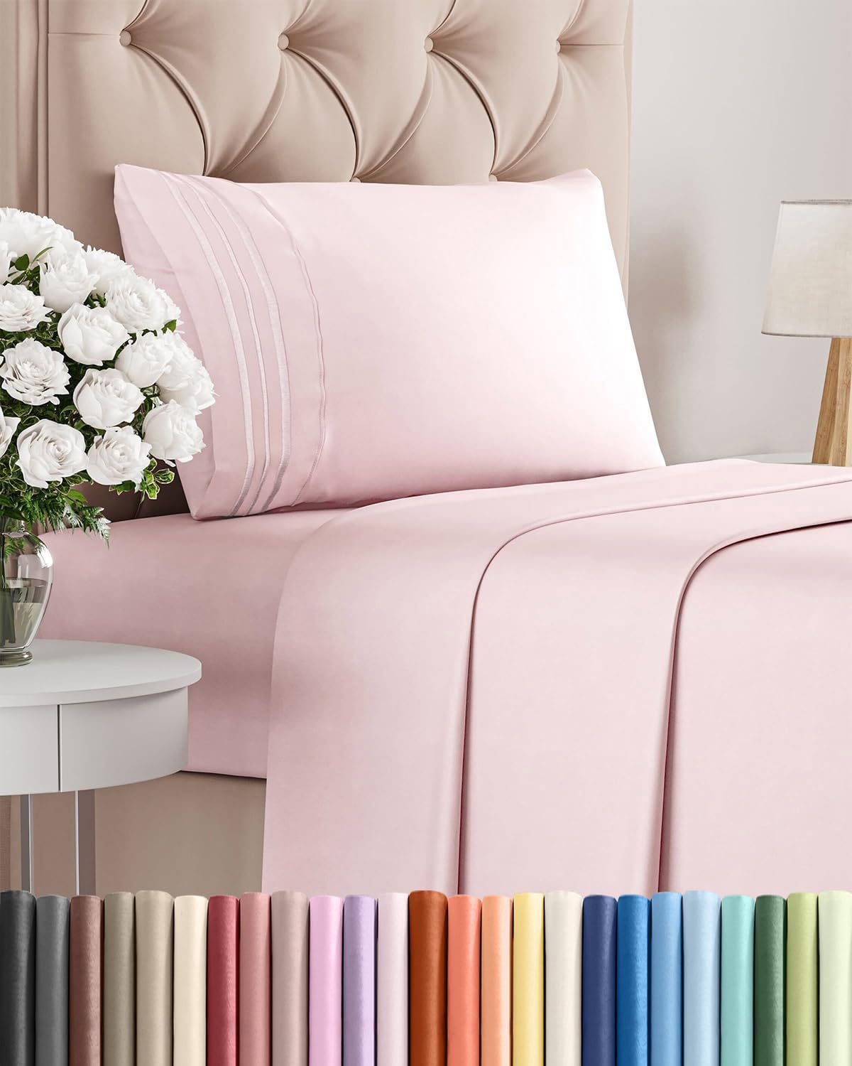Skiennix Twin Size 3-Piece Sheet Set | Comfy, Breathable & Cooling Luxury Bedding - Deep Pockets, Soft, Wrinkle-Free - Lavender Pink