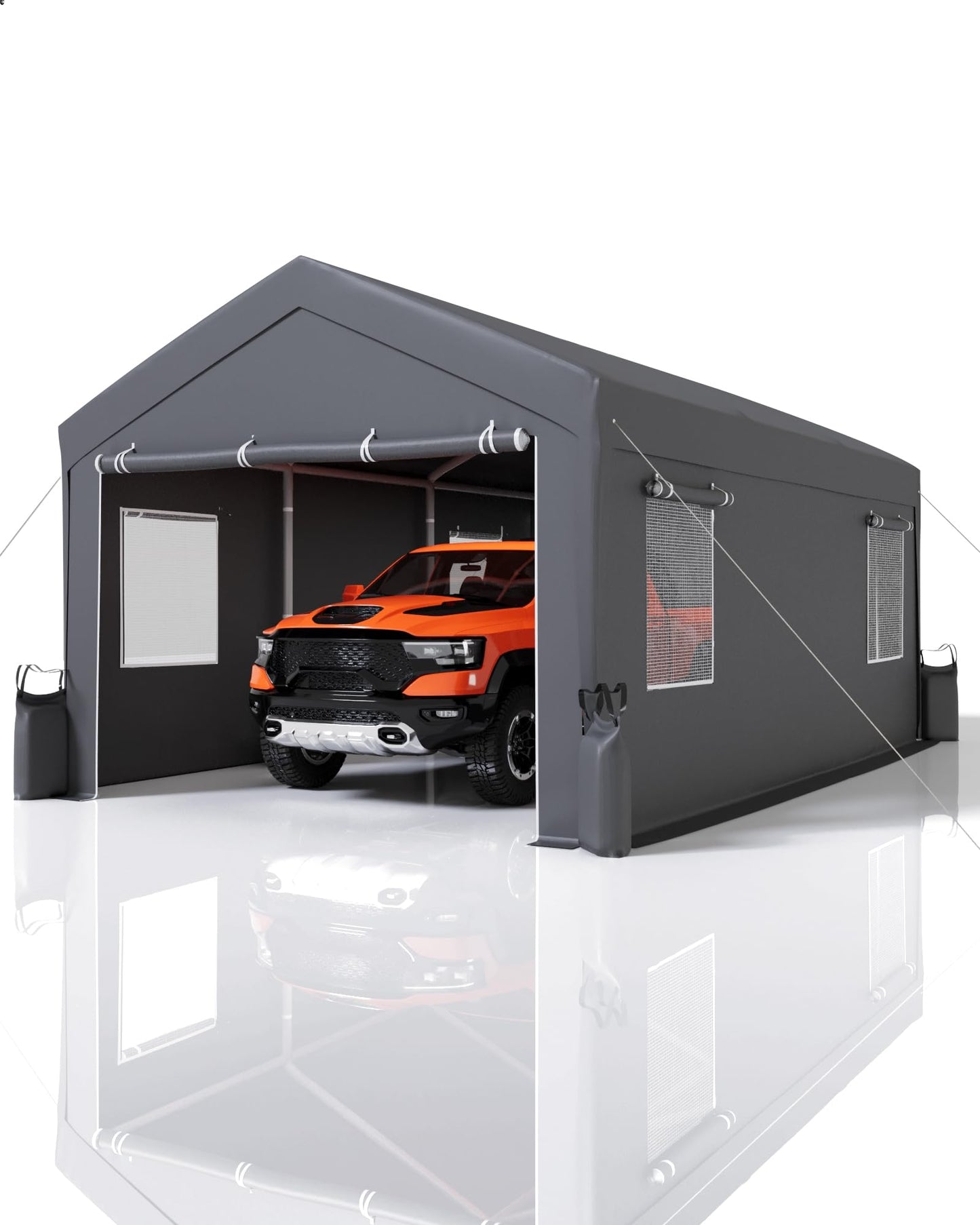 Hipicute 20x10x11 Ft Heavy-Duty Portable Garage with Canopy Top, Front and Back Doors, Roll-Up Windows, Carport Reinforced Structure for Cars, Trucks, Boats, and Parties - Gray