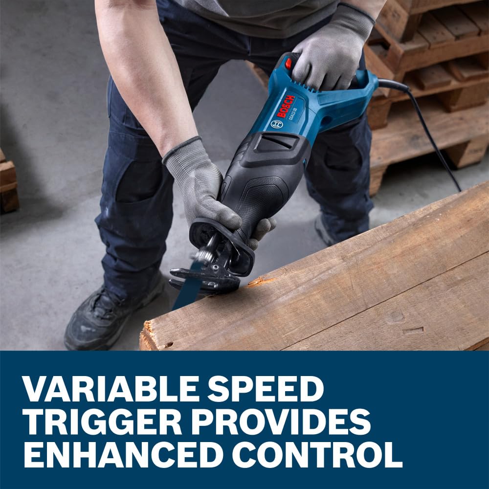 BOSCH GSA12-30 Corded Reciprocating Saw - 12 Amp Power, 1-3/16 In Stroke Length, Variable Speed Control, Tool-Free Blade Change, Lightweight Design for Easy Maneuverability (Bare Tool)