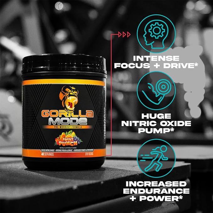 Gorilla Mind Pre Workout - Massive Pumps Laser Focus Energy Power - L-Citrulline, Creatine, L-Tyrosine, Betaine, Hydroprime, Alpha-GPC, 400mg Caffeine, Huperzine A - 796g (Orange Rush)