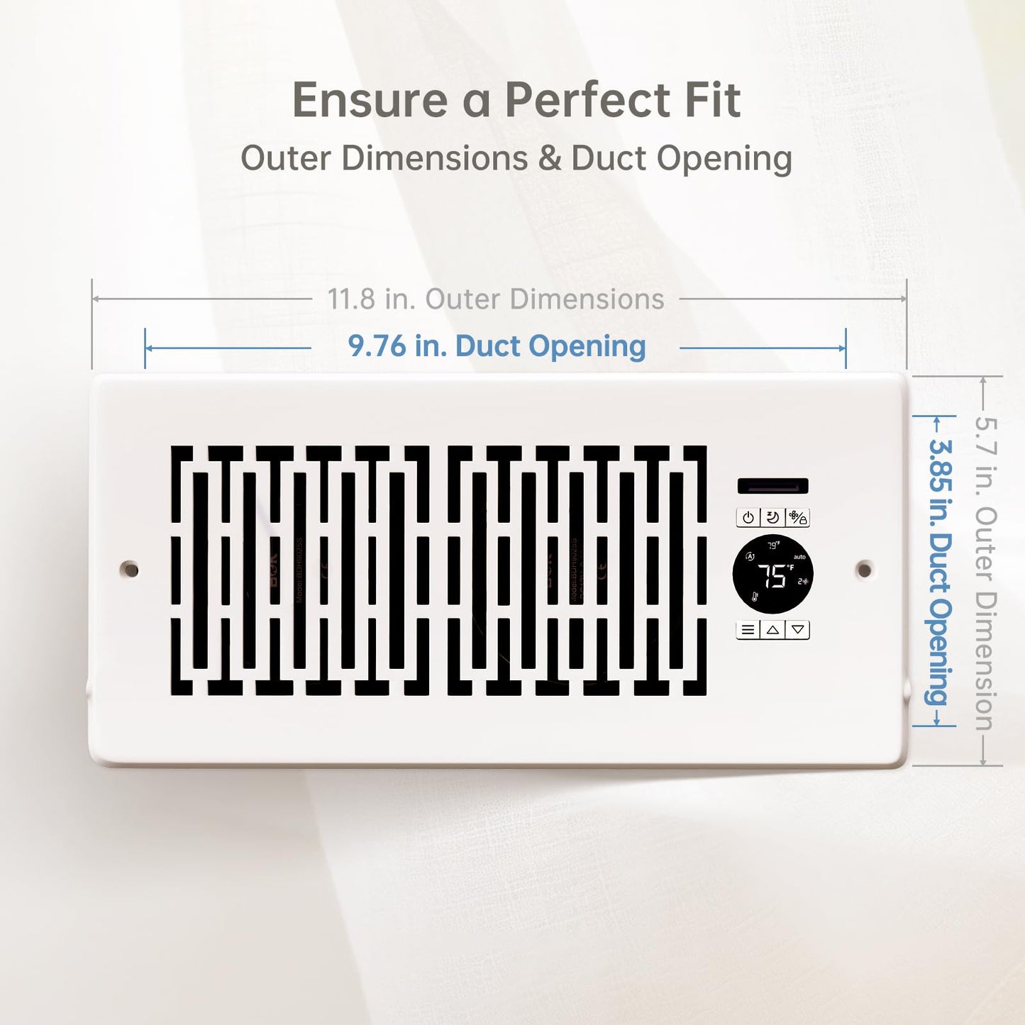 MOTCTQVD 2-Pack Smart Register Booster Fan Fits 4" x 10" Register Holes, 10-Speed Quiet Vent Fan Booster, Smart Thermostat Control for Improves Heating and Cooling with Remote for Floor or Wall Vents