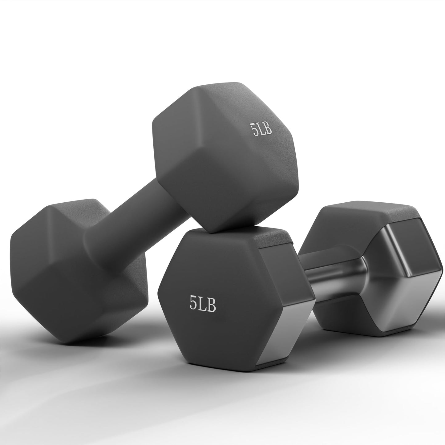 GRETERST Dumbbells Set Rubber Coated Hex Hand Weights Exercise & Fitness for Home Gym Workouts Strength Training Equipment, Grey, 5LB