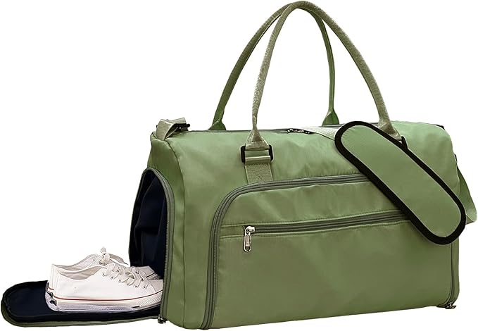 woogwin Gym Bag for Men & Women with Shoes & Wet Compartment Waterproof Duffle Bag for Travel Sports Workout Overnight Weekender(21",Army Green)