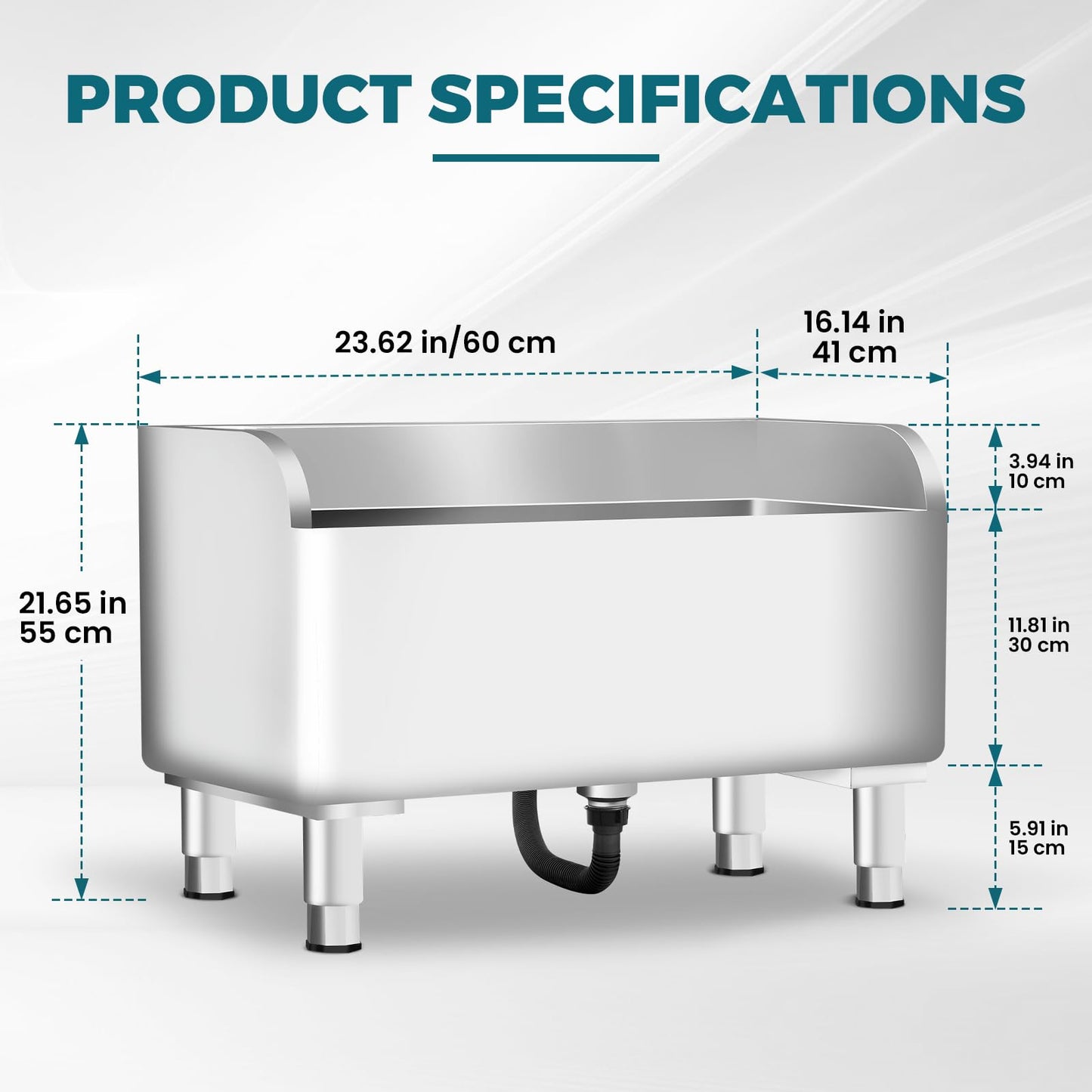 Commercial Mop Sink 304 Stainless Steel Floor Sink with Deep Basin, Anti-Splash Design & Quick Drainage Heavy-Duty Mop Service Basin for Kitchen, Laundry, Garage, Restaurant (23.6''×16.1''×21.6'')