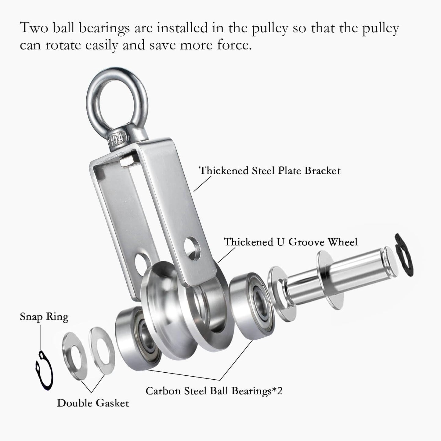 SHINICO Cable Pulley Wheel Stainless Steel, Bearing Inside, Rope Pulley for Pulley System, Gym Equipment, Clothesline, 2 Pack