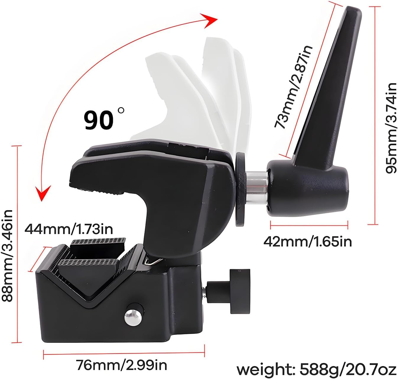 5/8" 33lb (15kg), Heavy Duty Super Clamp Mount Kit with Stud for DSLR Camera, Tripod, LED Light & Video Lighting