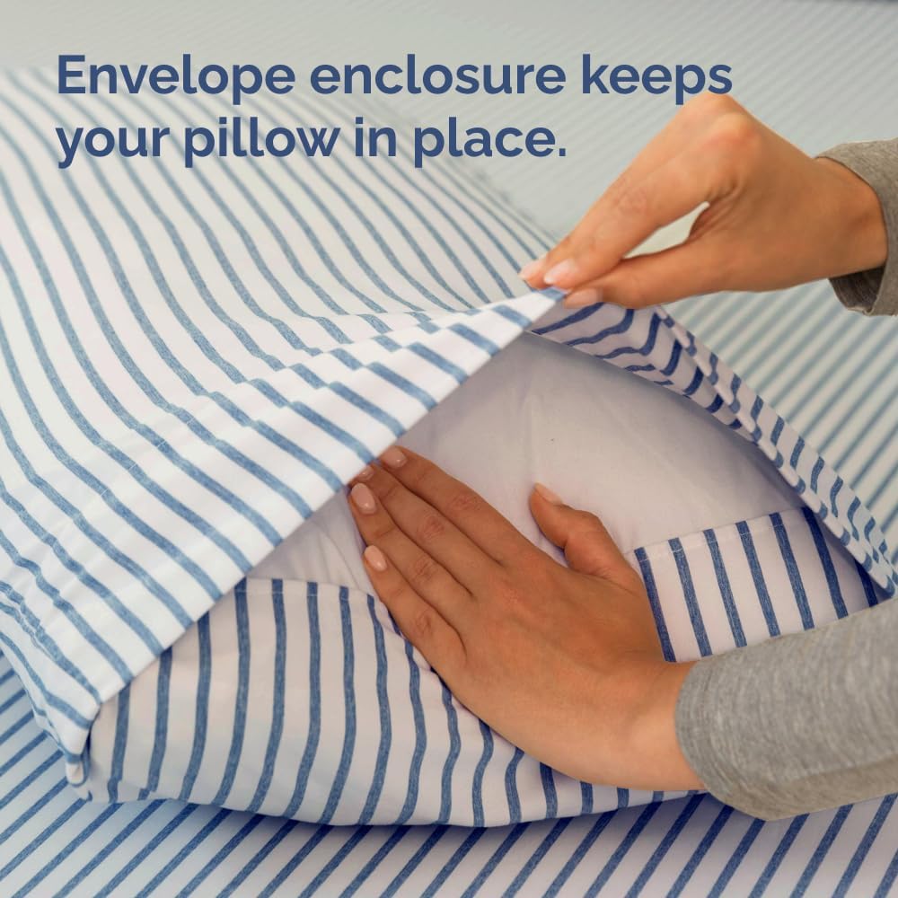 Skiennix Body Pillowcases Set of 4 | Soft & Breathable 20x54 Long Pillow Covers - Fade-Free, Machine Washable (Blue Stripes)