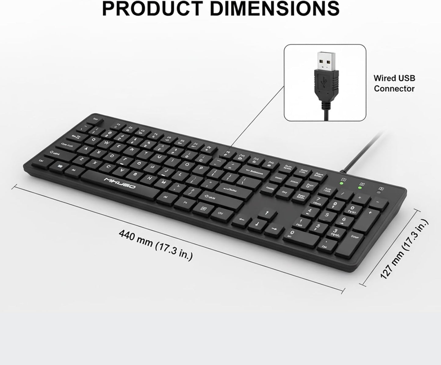 MIKUSO Fade-Proof Lettering Wired Keyboard Full Size - USB Office Keyboard with not Fading Keys,Silicone Anti Slip