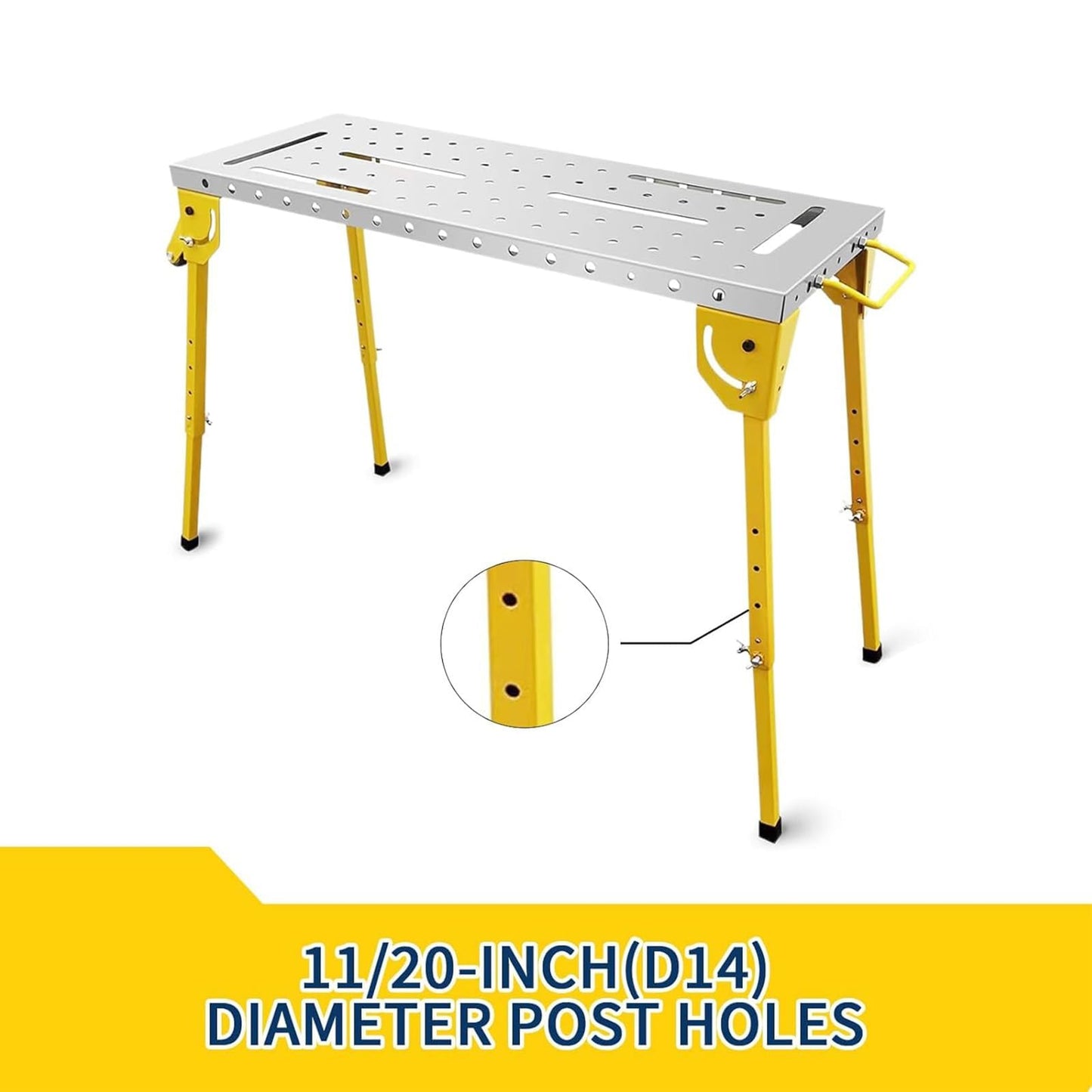 Welding Table 46x18 Inch - Welding Workbench Table 1000Lbs Load Capacity Steel on Wheels, Work Bench Adjustable Height with Folding Legs & 3 Tilt Angles, Three 1.1" Slot (46x18 in 1000lbs)
