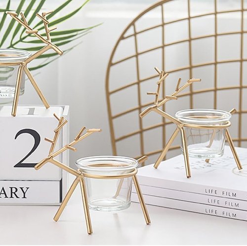 Cabilock Christmas Reindeer Tealight Candle Holders - Elegant Glass Deer Stands for Festive Home Decor