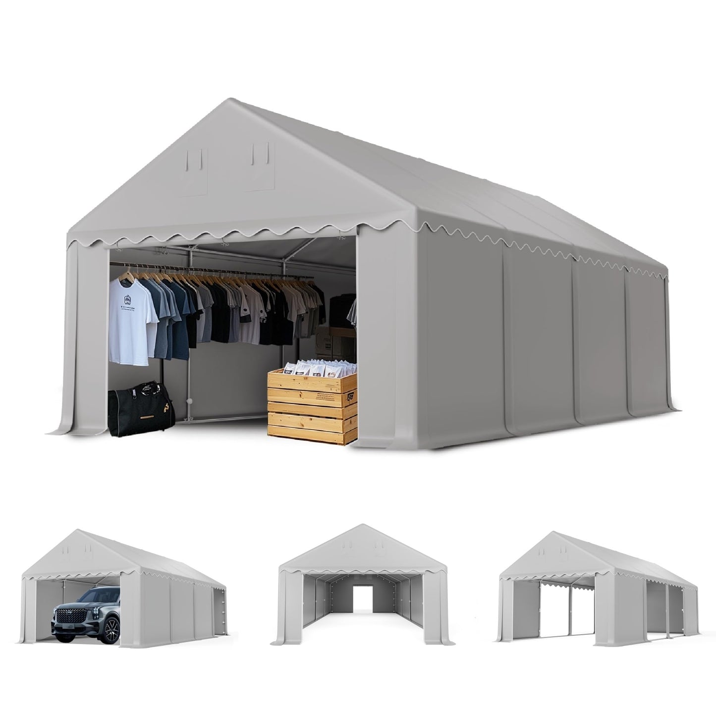 PHI VILLA Portable Garage,13x26 ft Storage Tent Outside Commercial Sheds Carport Party Tents Shelter, Heavy Duty Event Canopy Shelters Waterproof UV Resistant with Rollup Zipper Doors