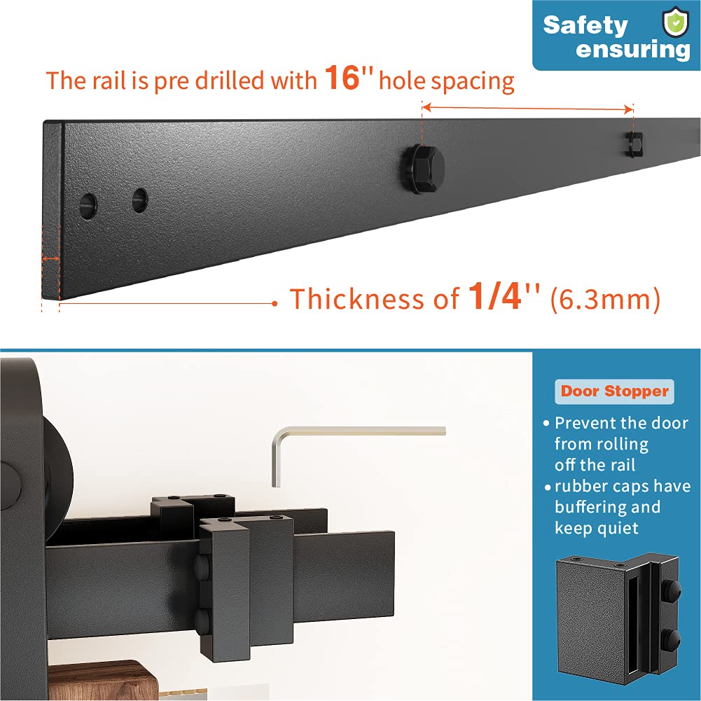ZEKOO 6FT Double Track Bypass Sliding Barn Door Hardware Kit for 2 Doors, Bypass Barn Door Track Kit, Low Ceiling, Easy Install, J Shape Hanger, Fit 36" Wide Door Panel
