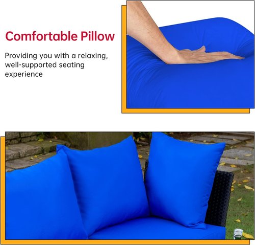 FDW Patio Furniture Set - 5-Piece Outdoor Sectional Sofa & Wicker Chairs with Blue Cushions | Perfect for Garden & Poolside