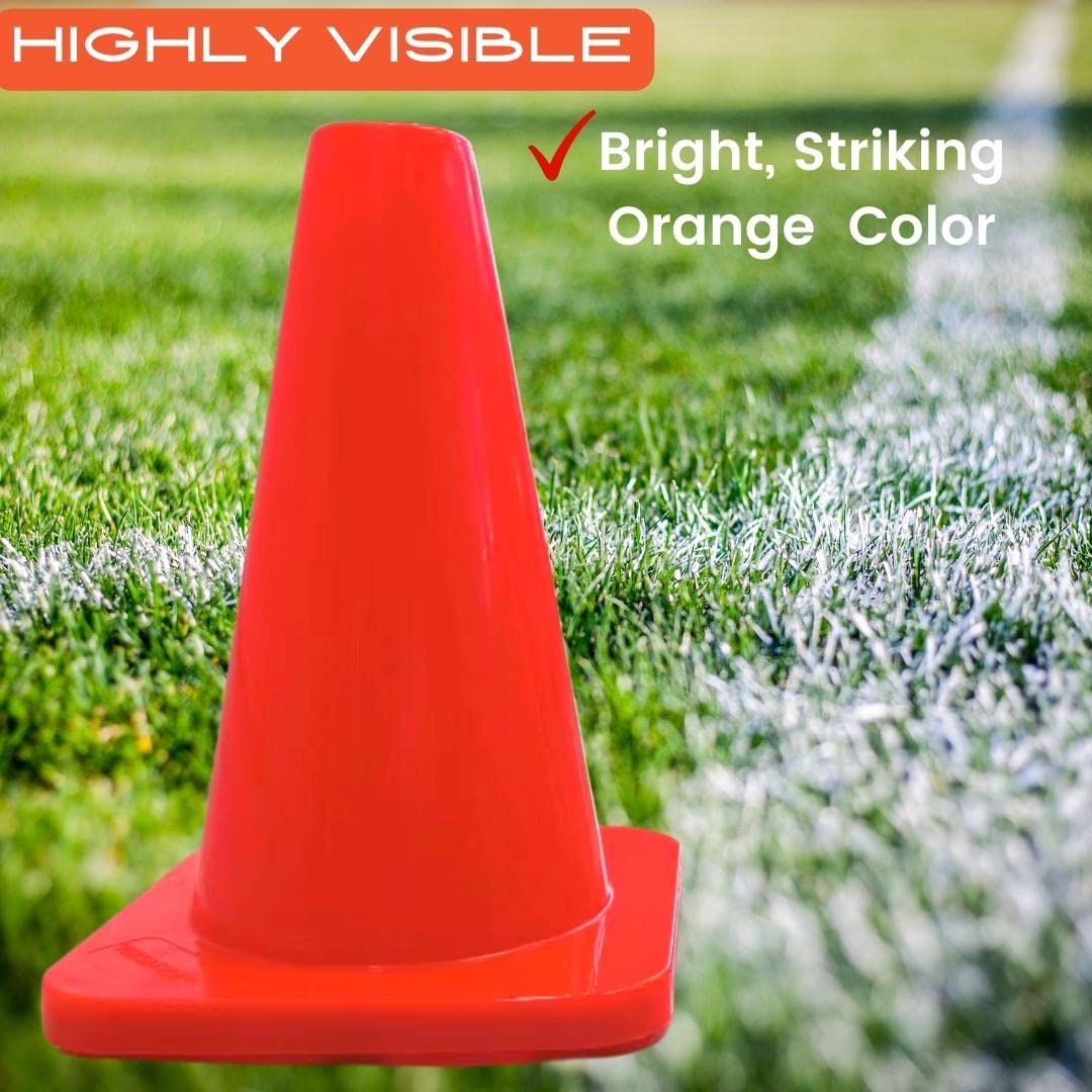 Versatyle 9in Heavy Duty Agility Training Cones for Soccer, Football, Basketball & Sports Drills, Flexible Motorcycle & Traffic Training Cones, Durable, Versatile, High Visibility (Set of 12, Orange)