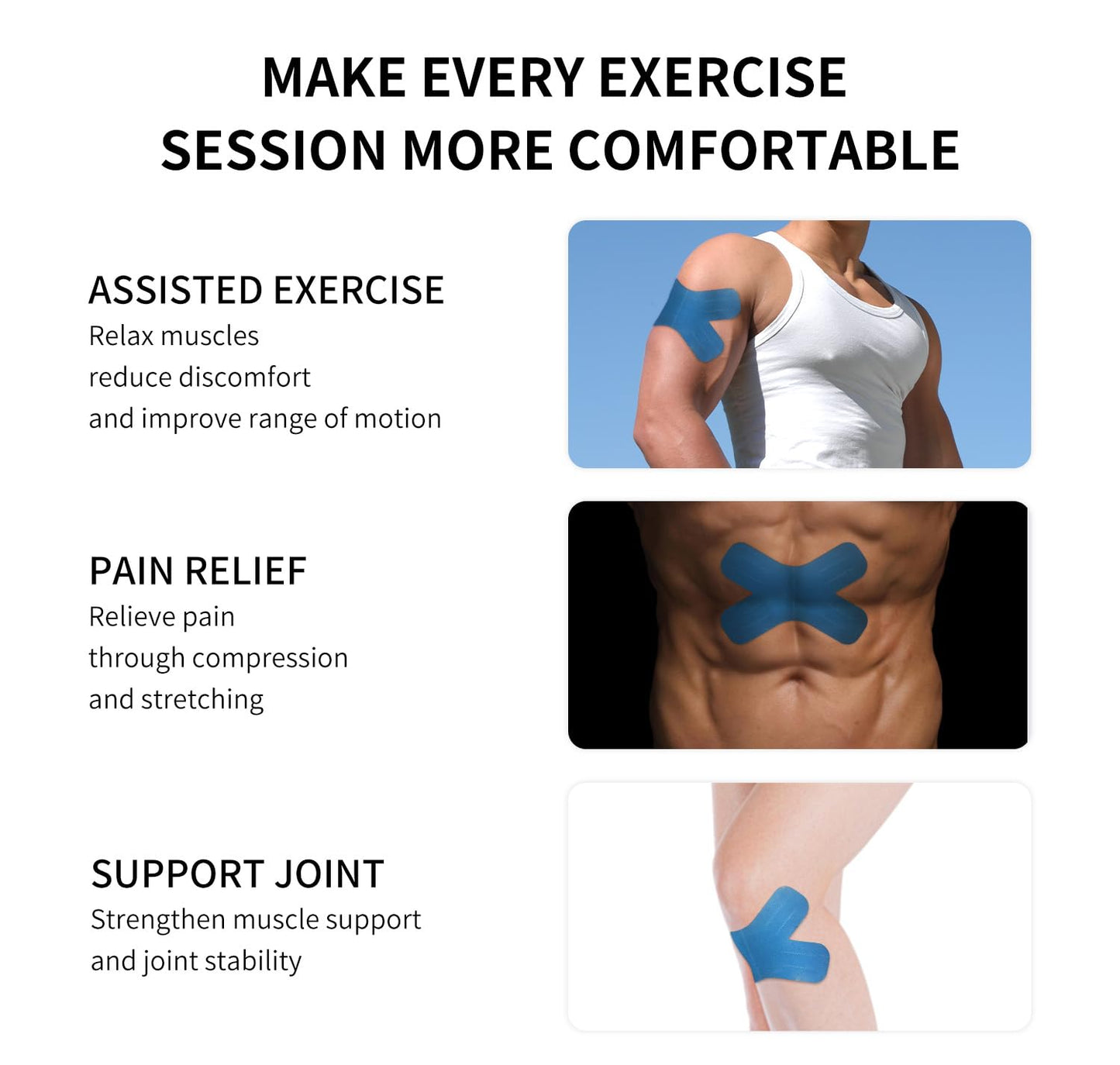 Kinesiology Tape – Waterproof and Hypoallergenic Athletic Tape for Muscle Support, Knee, Shoulder, and Ankle, 20 Strips (X-Form)